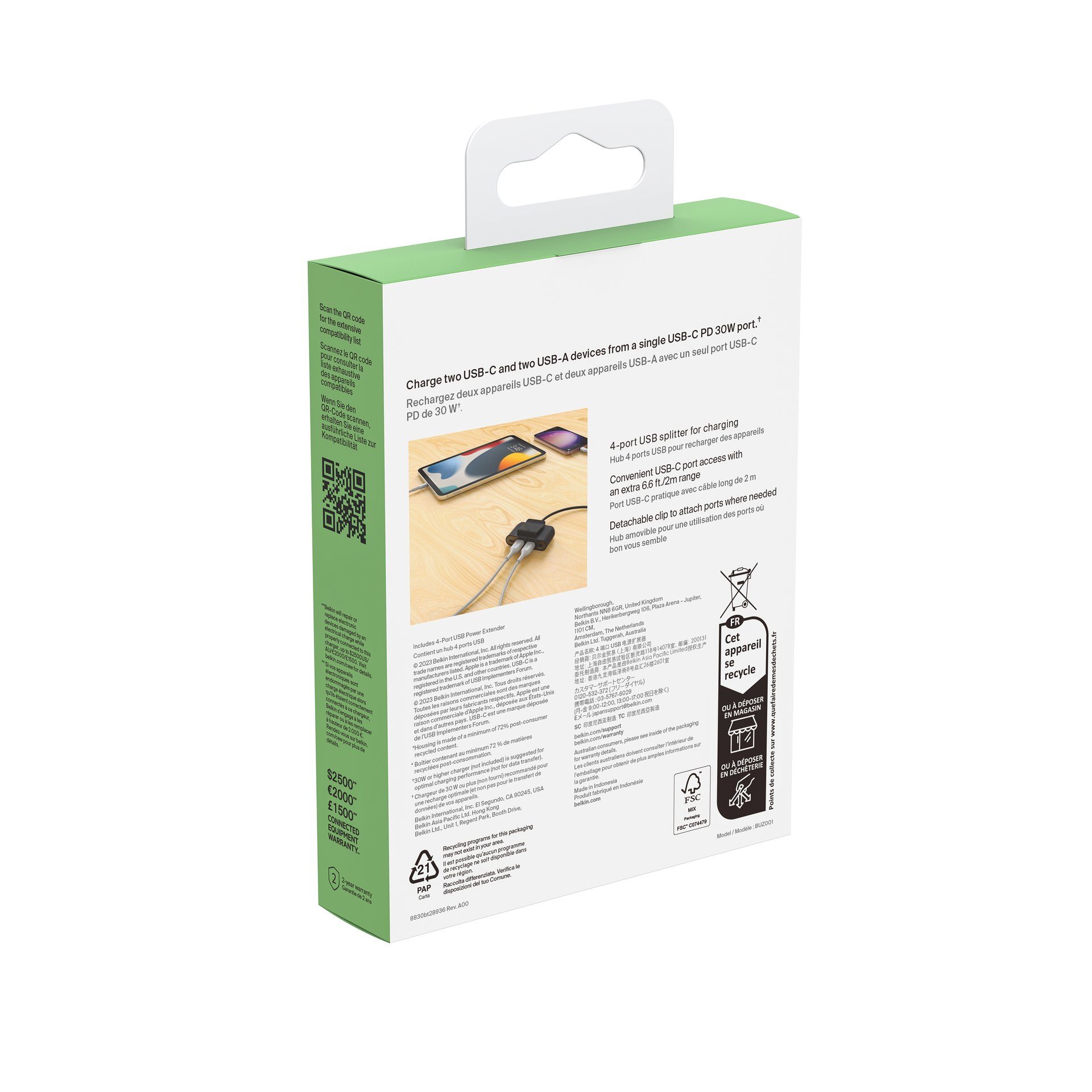 Belkin Dockingstation voor smartphone BoostCharge 4-Port-USB-Splitter