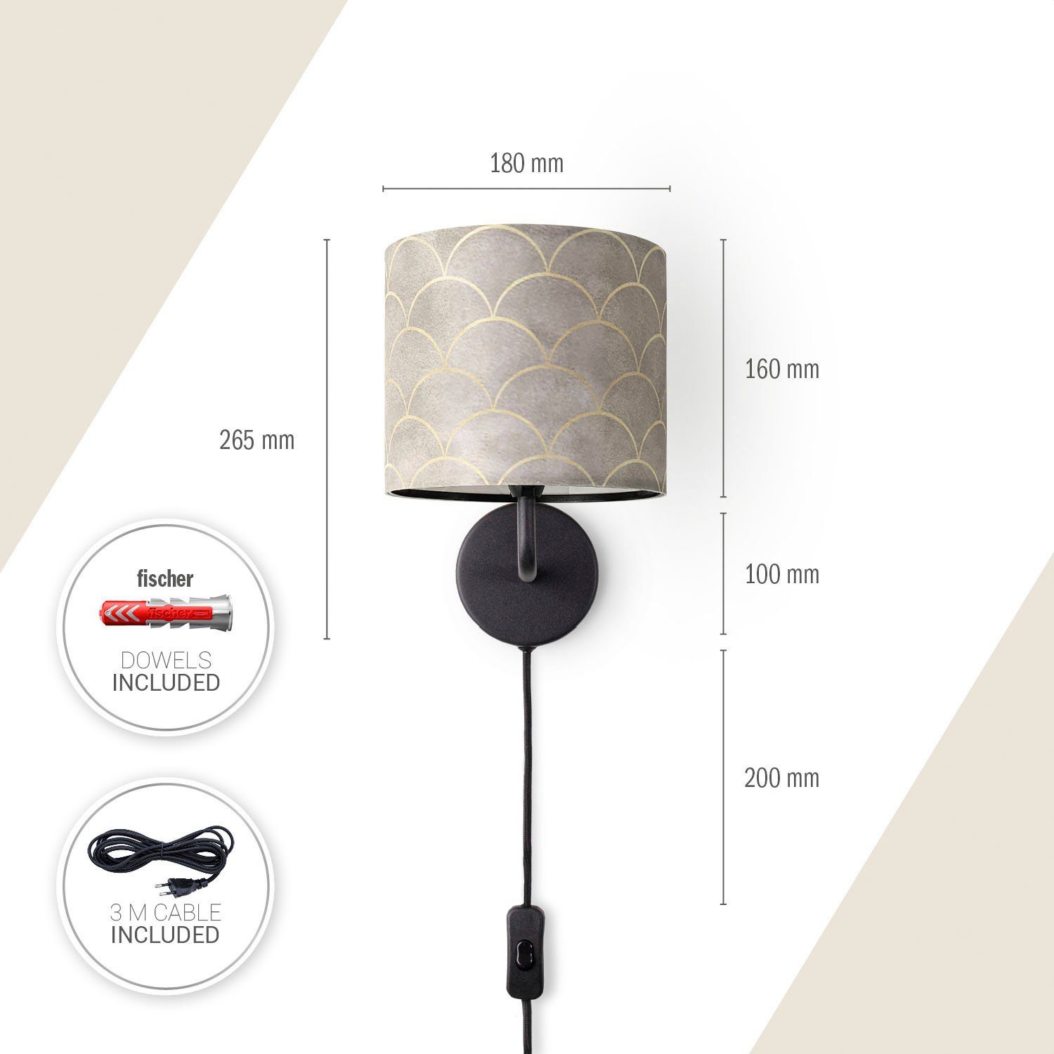 Paco Home Wandlamp Luca Pillar Met stoffen kap wandlamp binnen woonkamer modern retro vintage