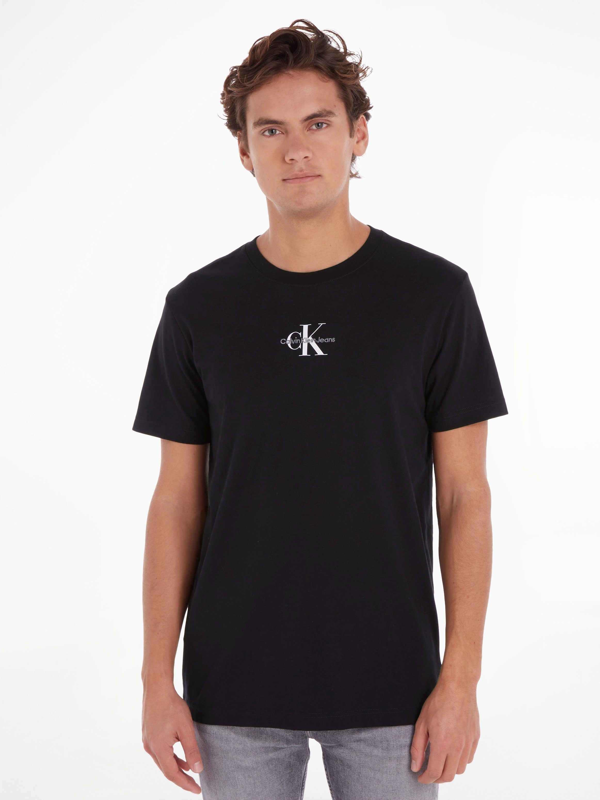 Zwart Print T-Shirt voor Heren Calvin Klein Jeans , Black , Heren