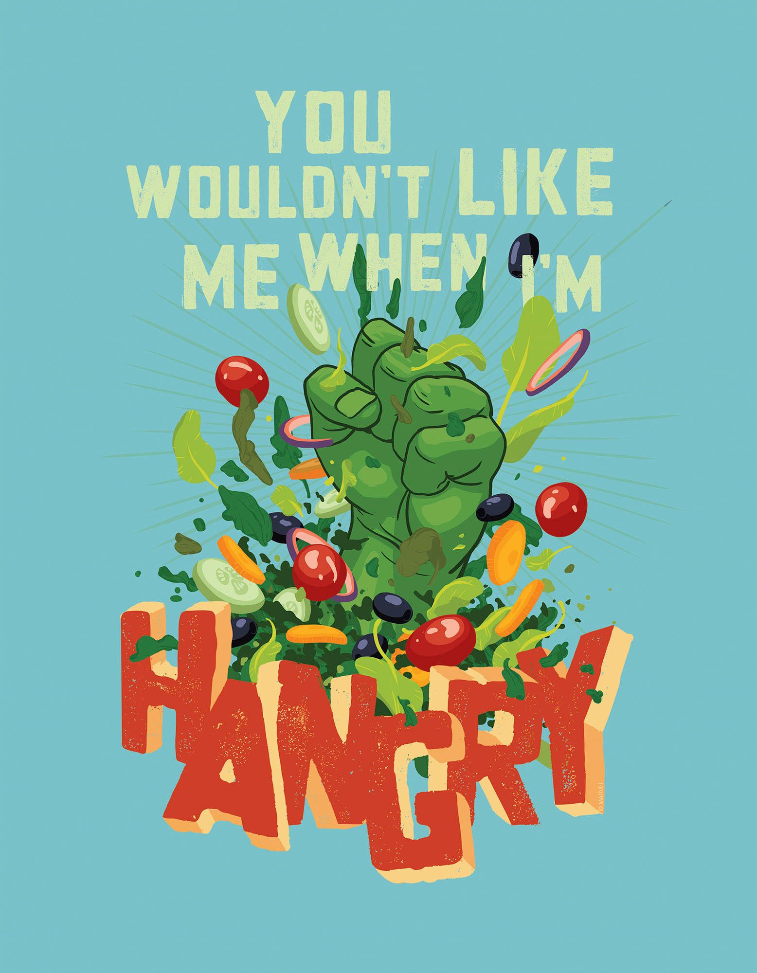 Komar Artprint op linnen Marvel Hangry - Afmeting 30 x 40 cm Canvasdoek met echt houten frame, kinderkamer (1 stuk)