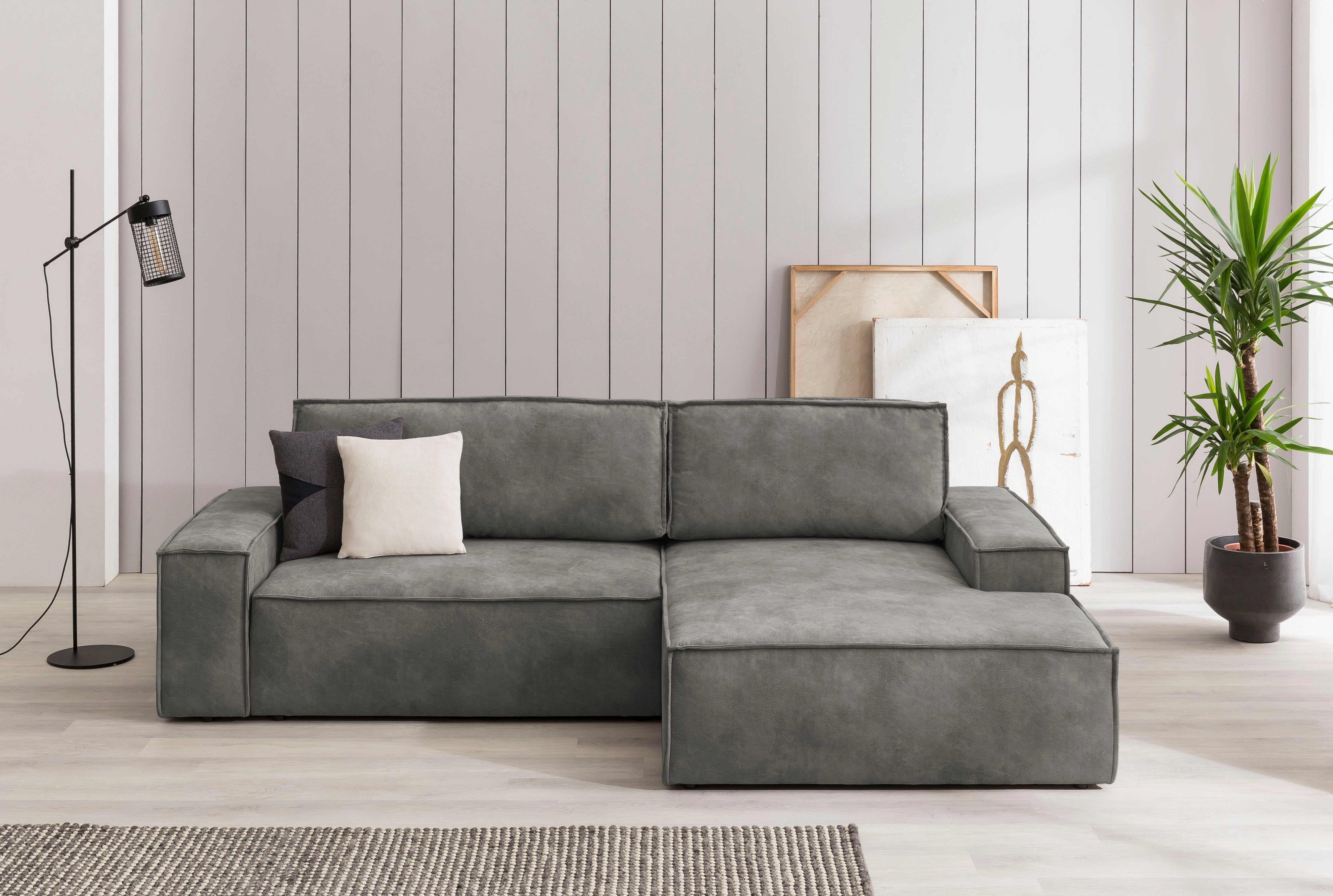 Home affaire Hoekbank SHERWOOD bedbank 267 cm, L-model, Slaapfunctie met bedlade (210x136 cm), cord, vintage, fluweel grijs, hoekbanken, Recamiere