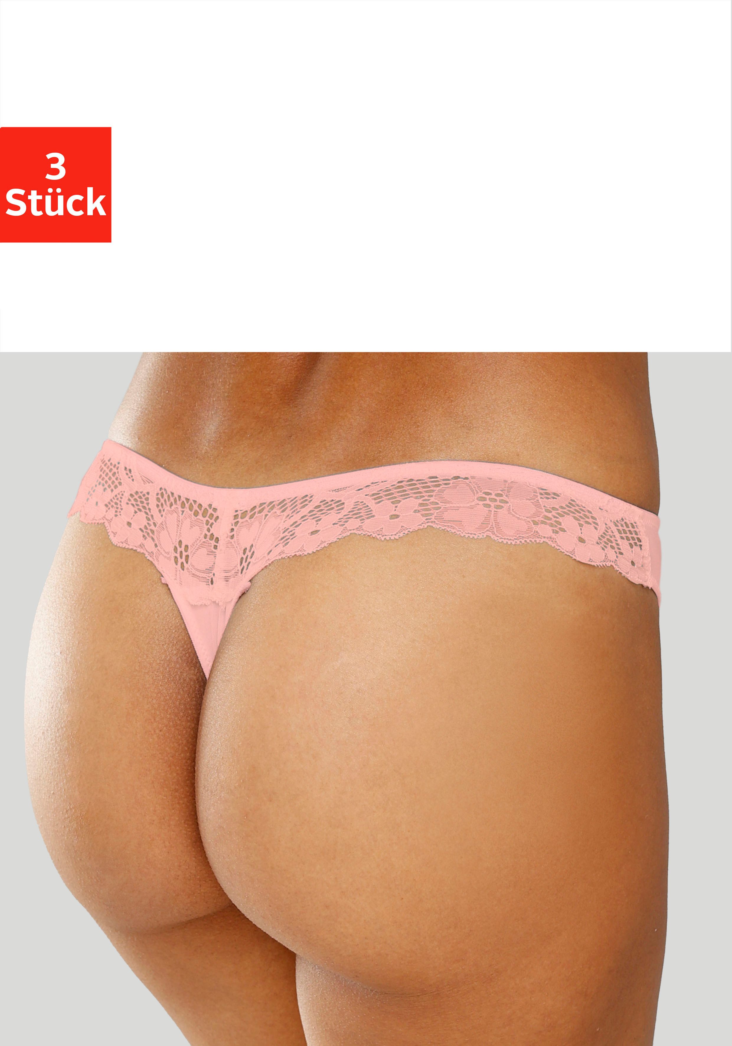 Petite fleur String achter geheel van fijne jacquard-kant (3 stuks) dames strings maat 32/34 oranje