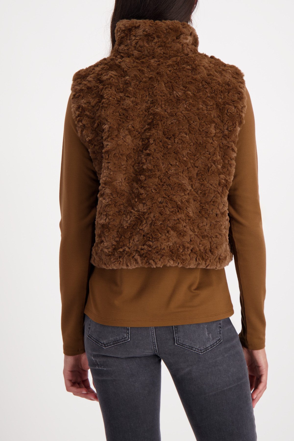 Monari Mouwloos vest van imitatiebont Regular fit met staande kraag