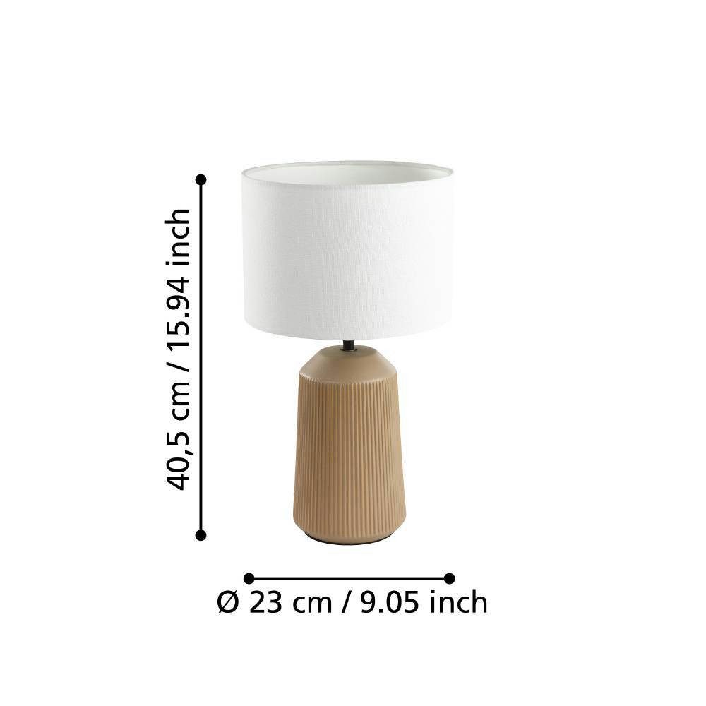 EGLO Tafellamp CAPALBIO Nachtkastlamp, keramiek in zandkleur en textiel in wit, E27 fitting (1 stuk)
