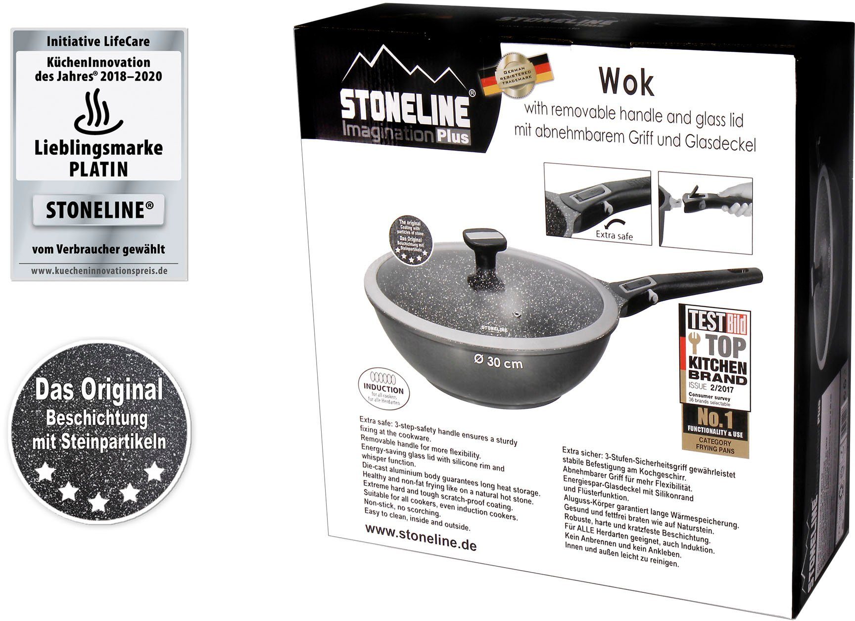 STONELINE Wok Imagination PLUS unieke steenpartikelcoating, ø 30 cm, inductie