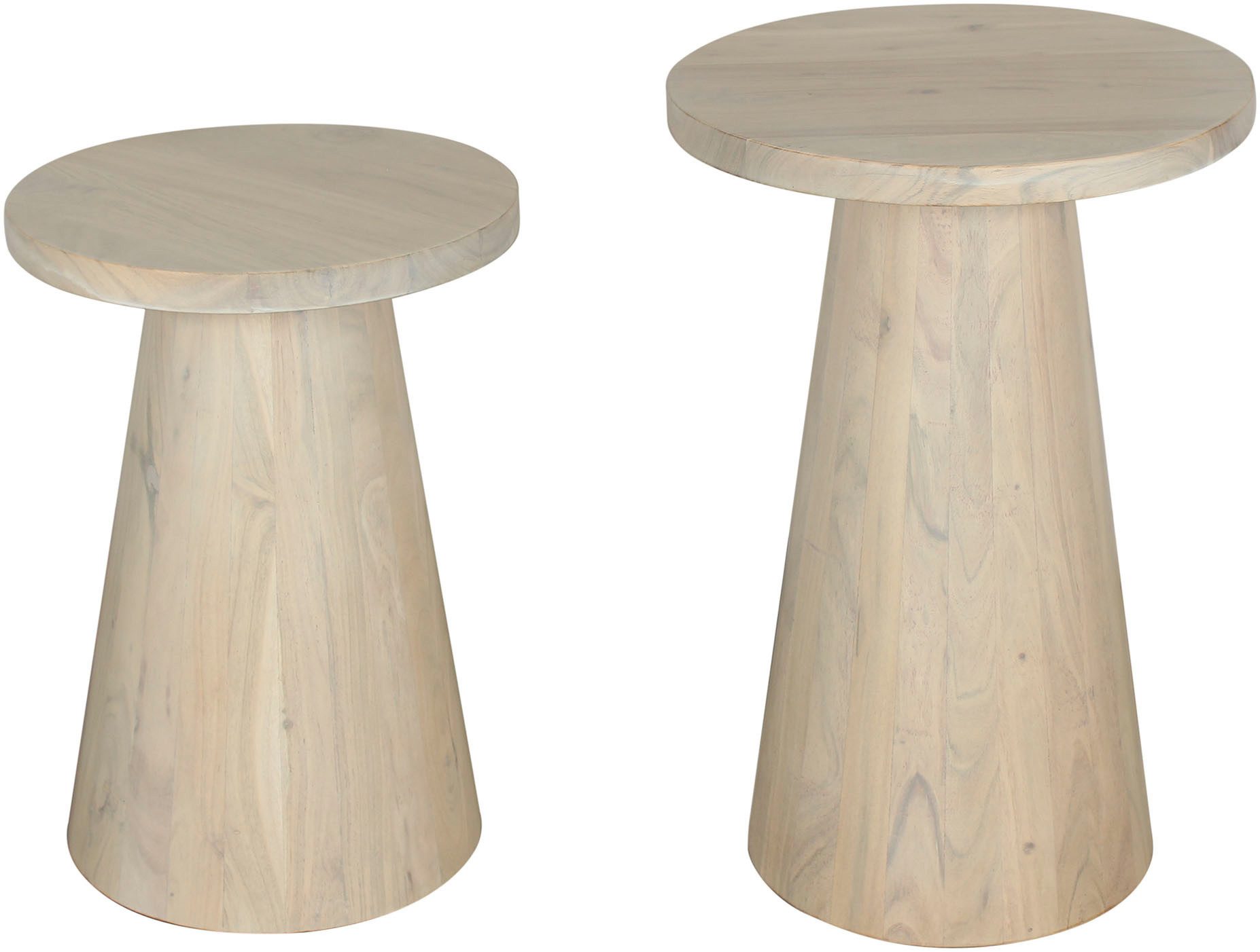 byLIVING Bijzettafel Kegel uit massief hout in zwart of white wash, verschillende maten (set) bijzettafels wit