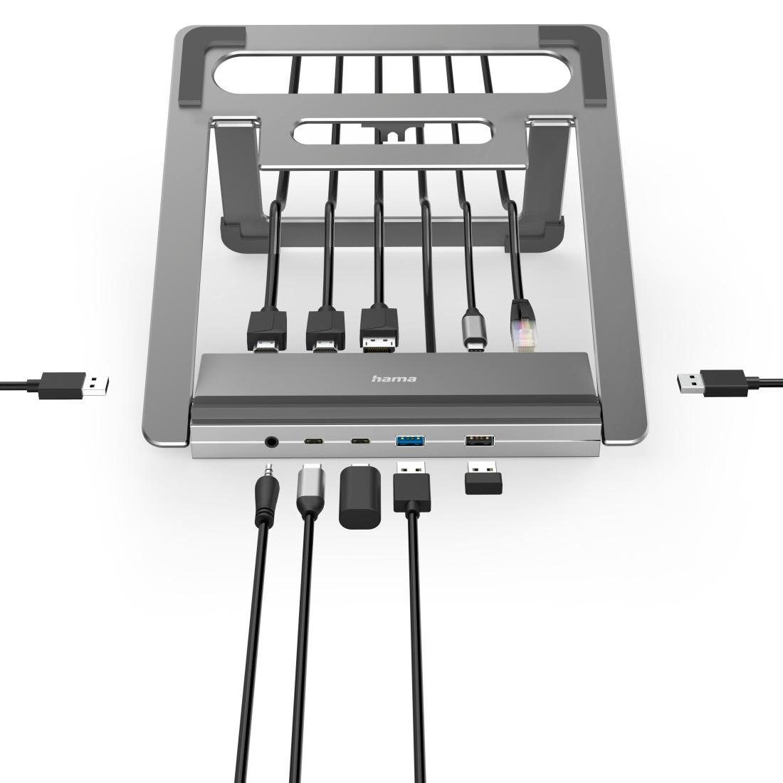 Hama Laptop-dockingstation USB-C dockingstation, stand notebook houder 12 poorten voor laptop 4x usb-a, 3x usb-c, 2x hdmi, 1x displayport, 1x lan, 1x 3,5mm audio aux