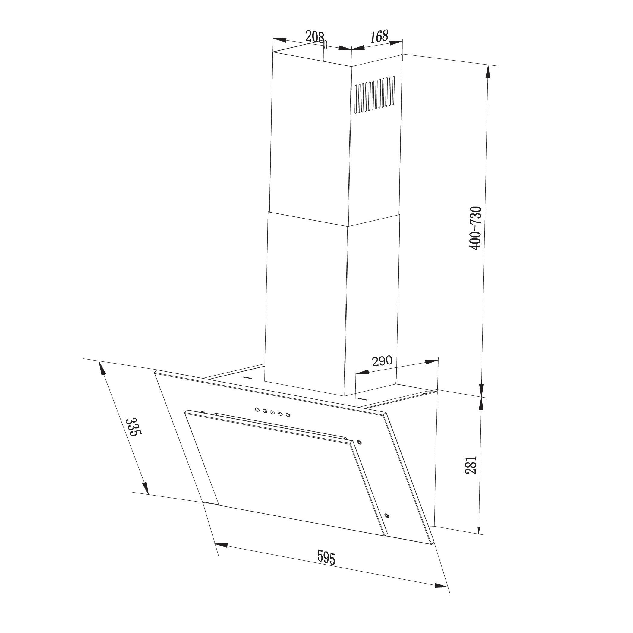 RESPEKTA Schuine wandkap CH 33060 60 cm, 3 vermogensniveaus, led-verlichting, geschikt voor afzuiging en recirculatie