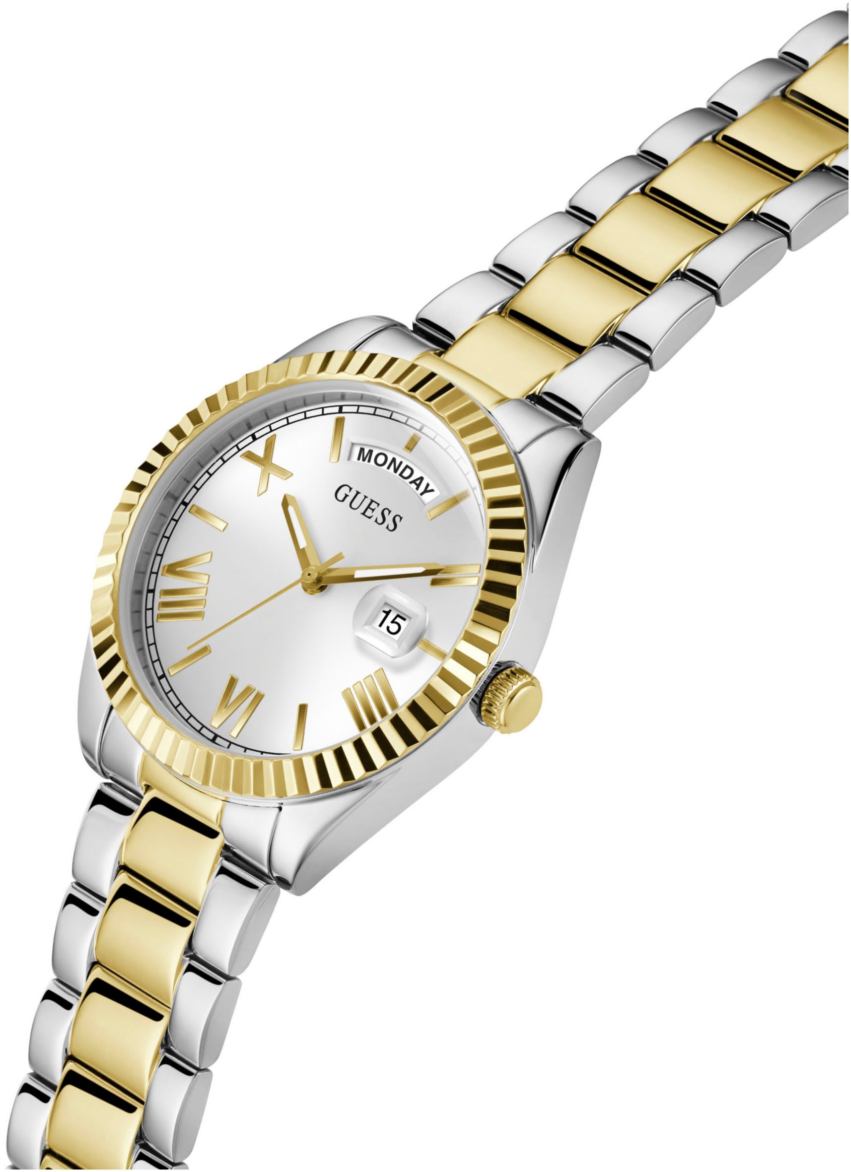 Guess Kwartshorloge Luna Horloge, dameshorloge, datum, stalen band, mineraalglas, analoog