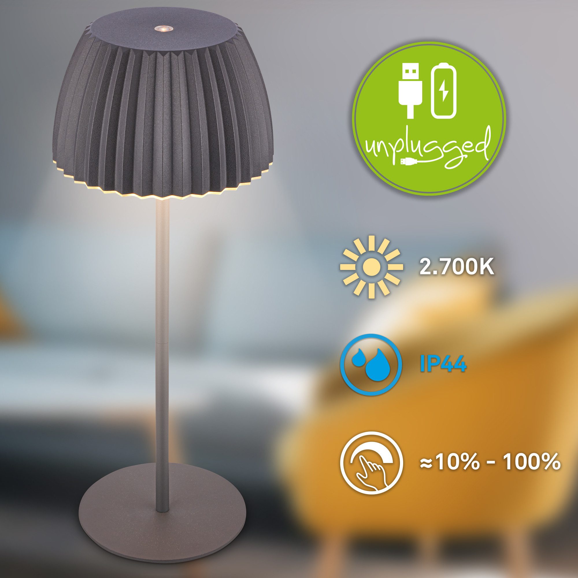 Briloner Leuchten Led-tafellamp Accu LED tafellamp, antraciet