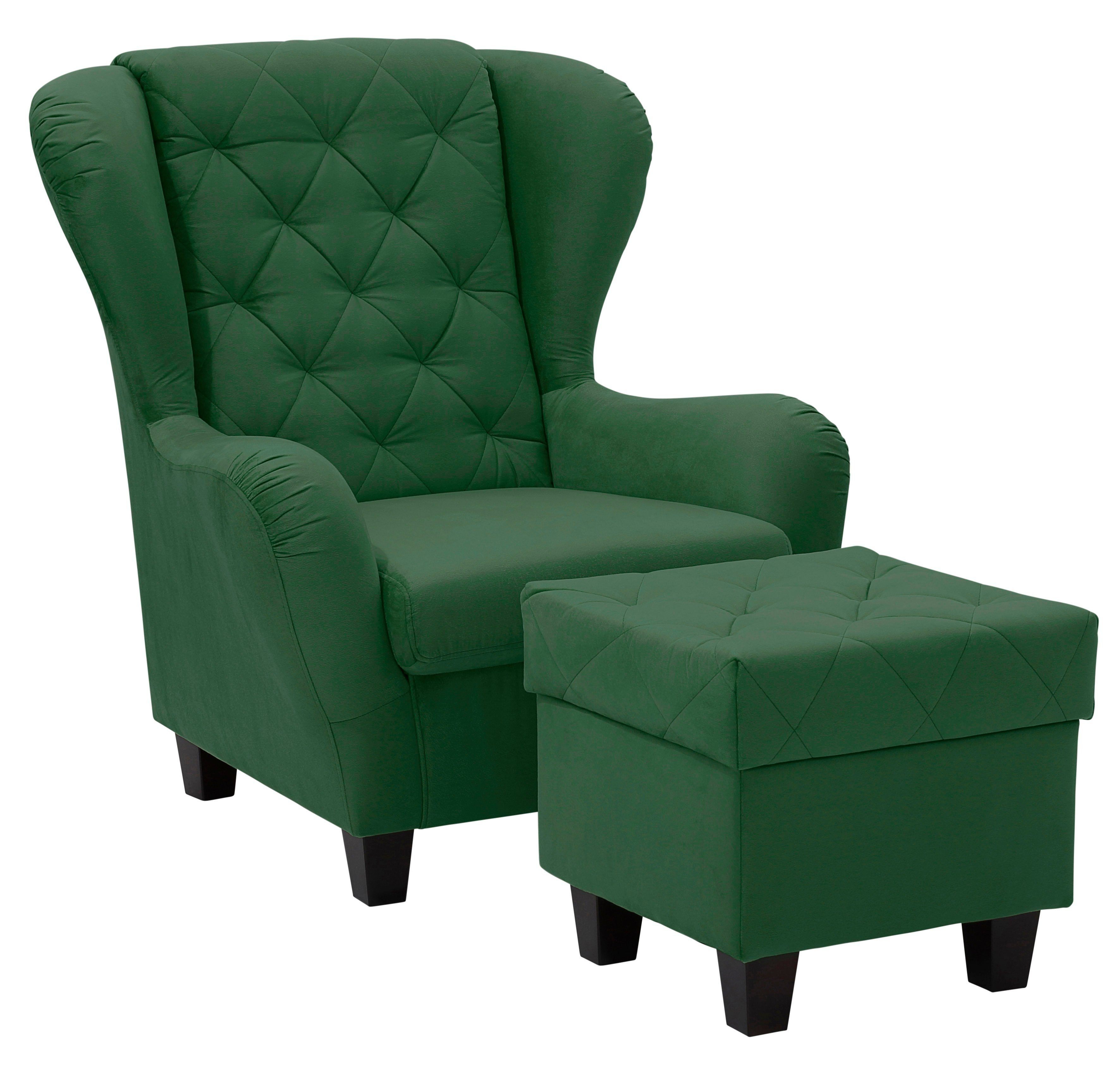 Home affaire Oorfauteuil ALEXANDRA incl. hocker, met stiksels, in vele kleuren (2-delig - 2 stuks)