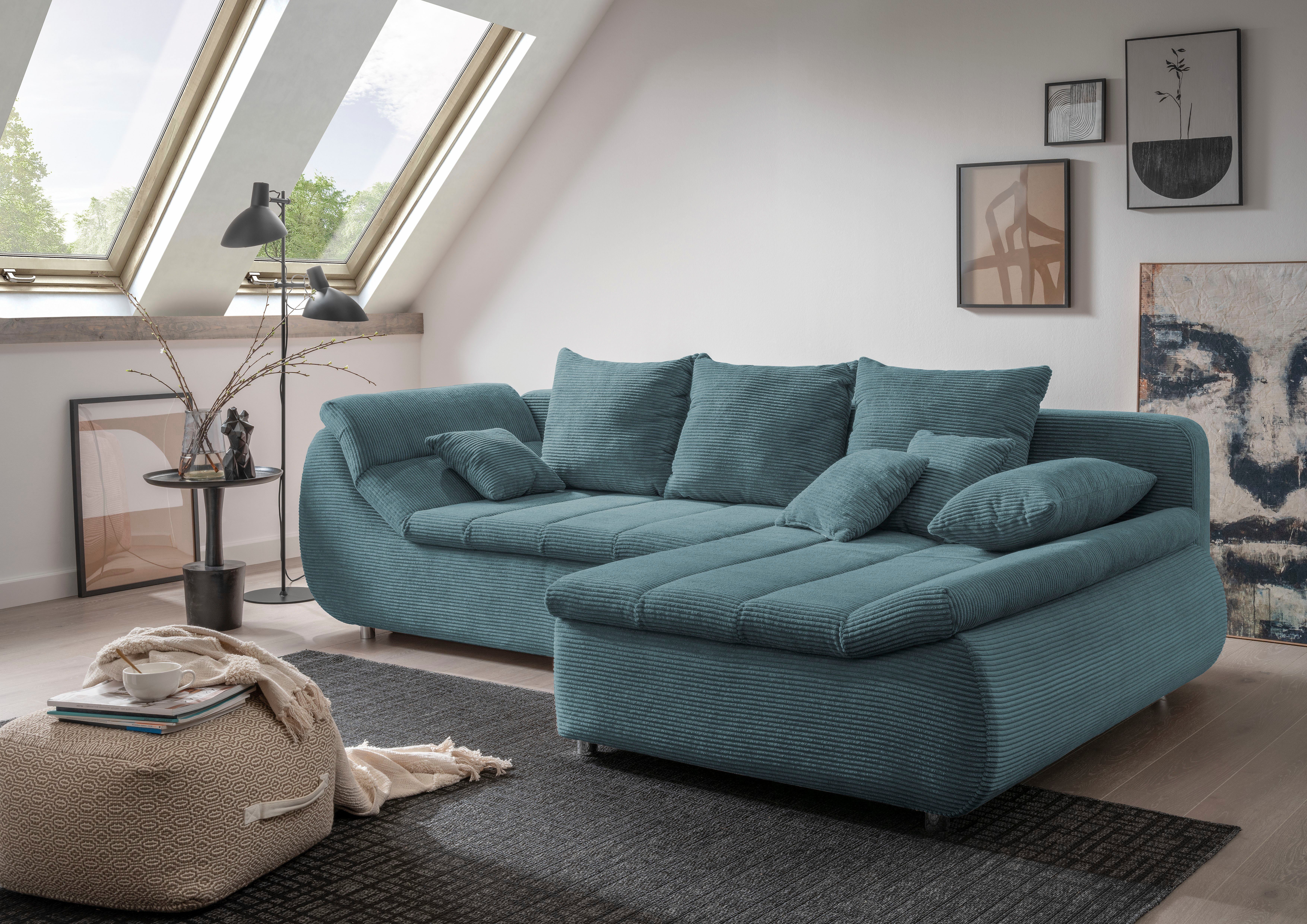 INOSIGN Hoekbank Imola L-vorm optioneel met slaapfunctie blauw, hoekbanken, Met slaapfunctie, mit Bettfunktion