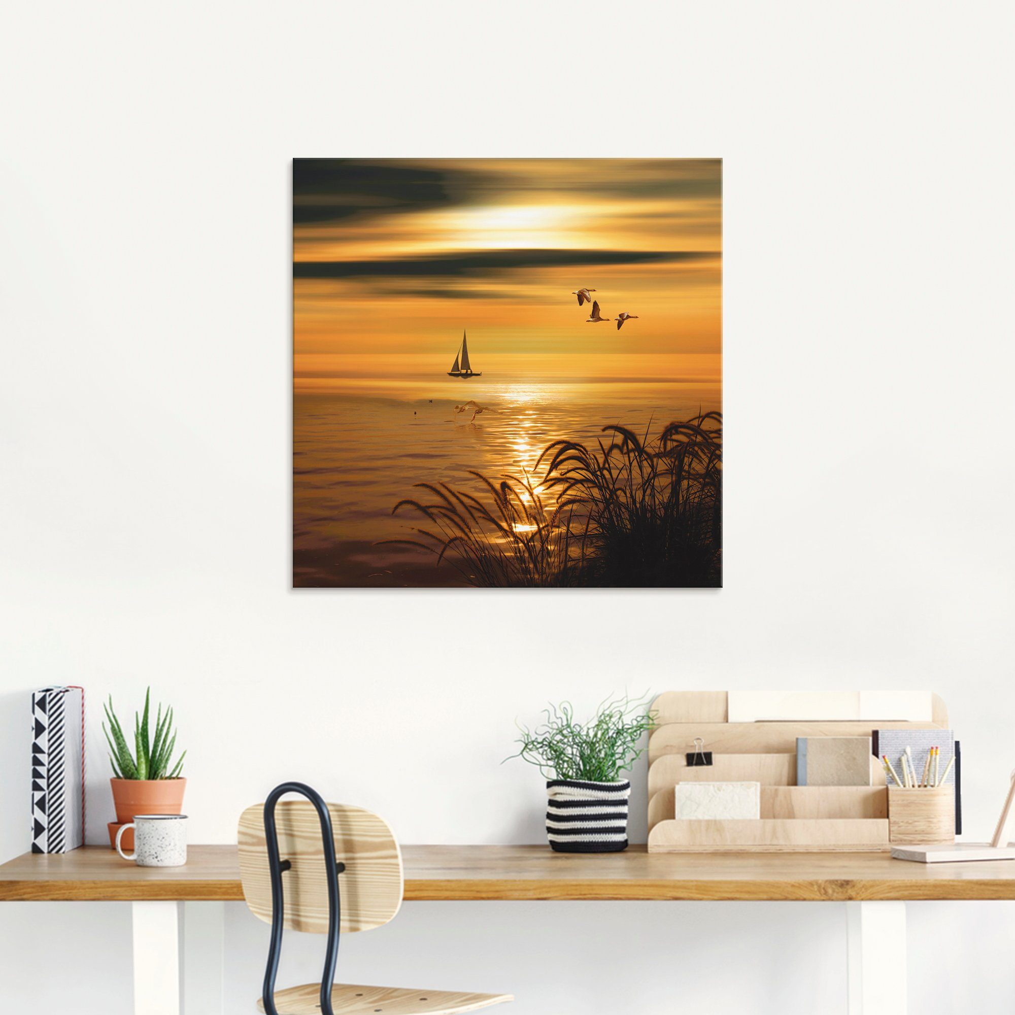 Artland Print op glas Gouden zee-impressies in verschillende maten