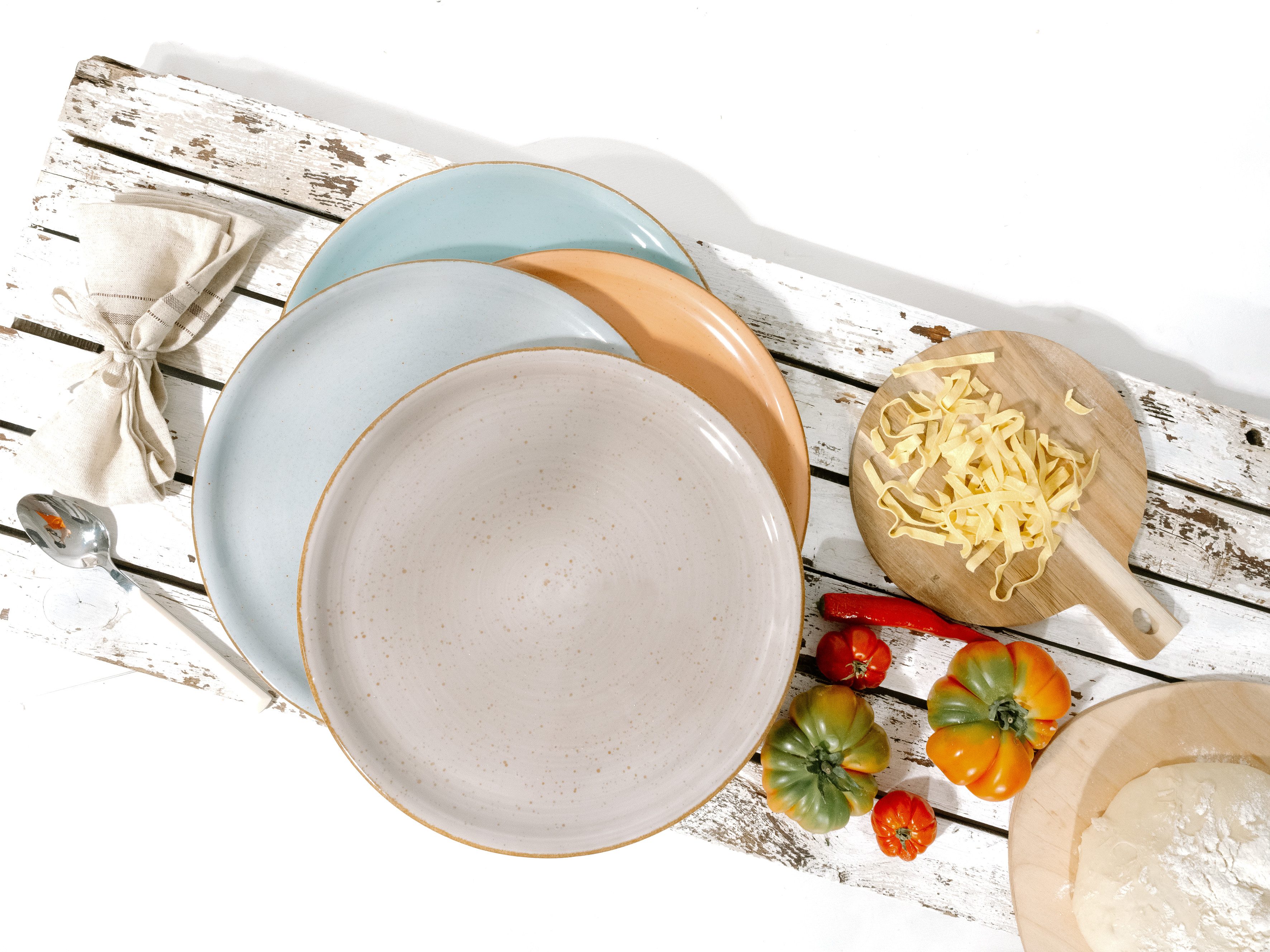 CreaTable Pizzabord Dinerbord vintage nature Bordenset voor 4 personen, porselein (set, 4-delig)