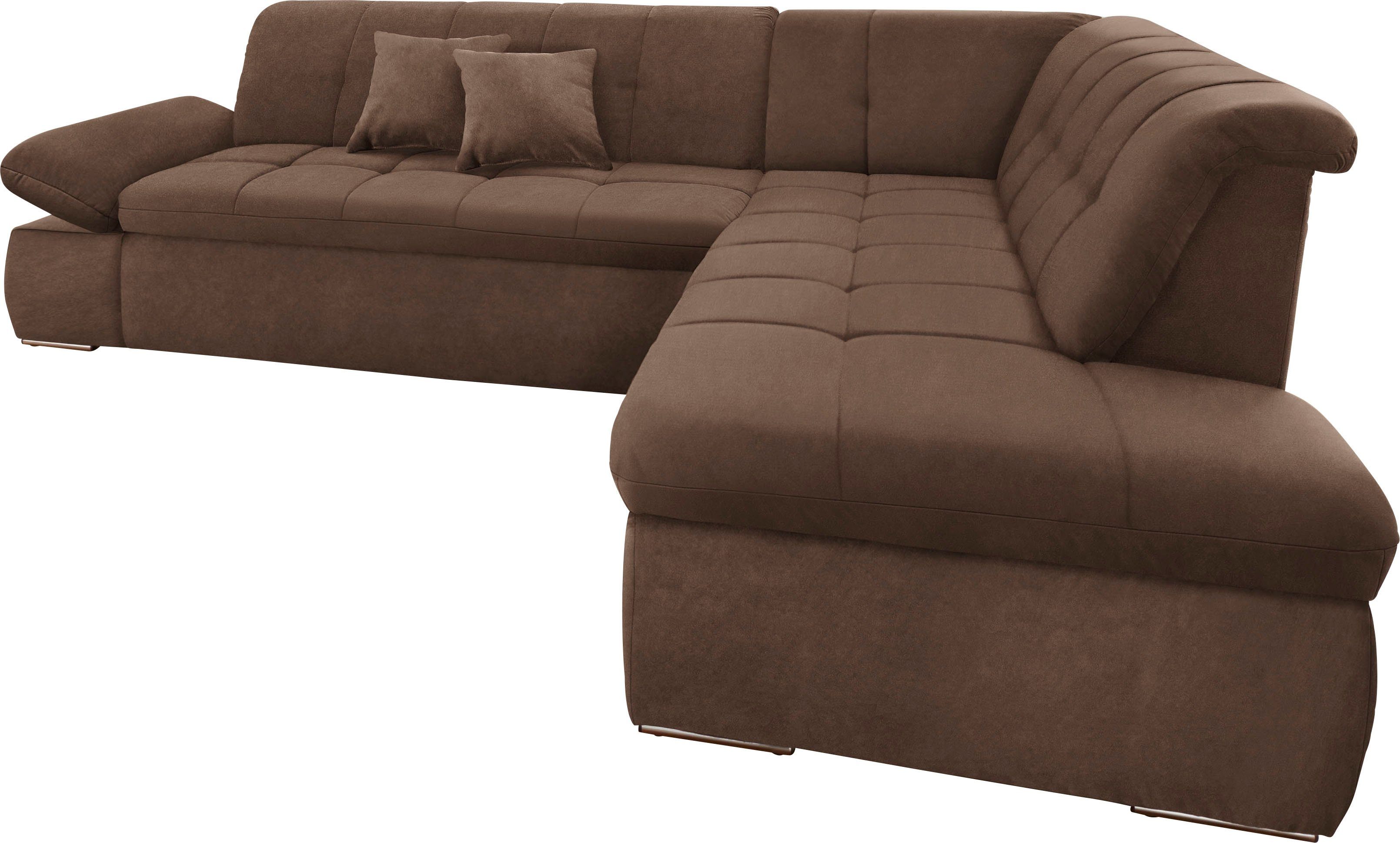 DOMO collection Hoekbank NMoric incl. decoratiekussen B/D/H: 273/216/80 cm L-vorm Ottoman aan uiteinde, optioneel met slaapbank functie en verstelling armleuning
