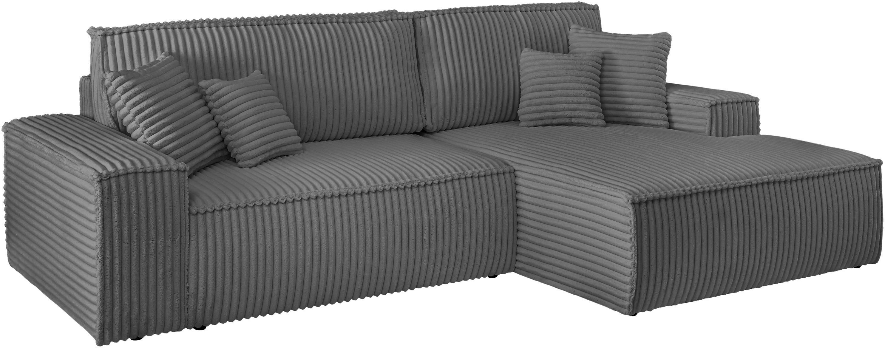 andas Hoekbank Finnley slaapbank 267 cm in Bouclé, fijne structuur en cord, L-vorm