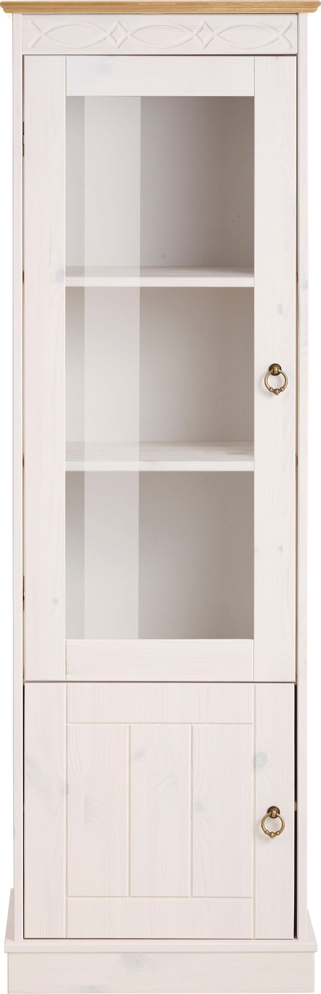 Home affaire Vitrinekast Indra van massief dennenhout, fsc®, 2-delig, hoogte 145 cm, discreet ornament