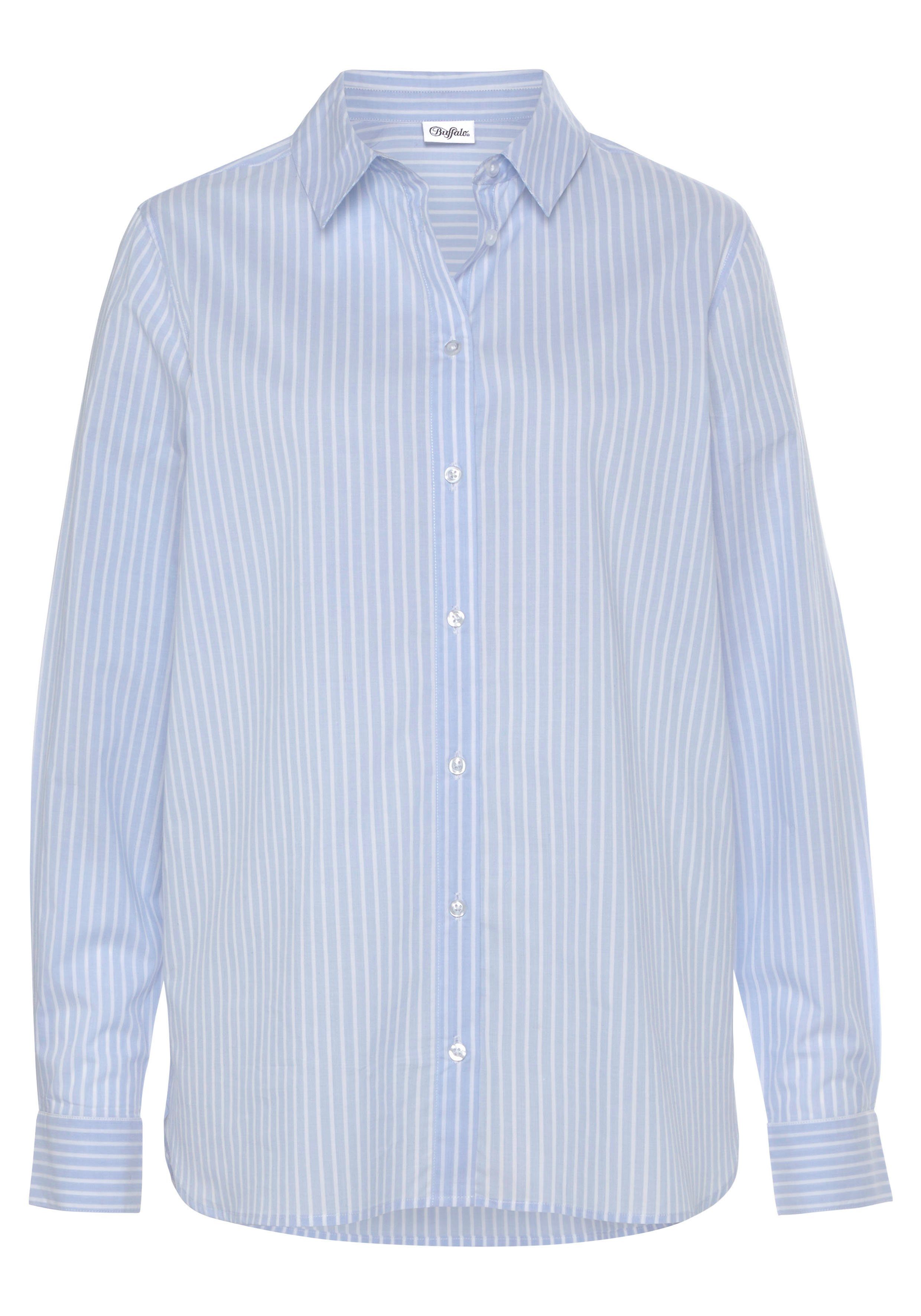 Buffalo Overhemdblouse met strepenpatroon, achter langer gesneden, klassieke damesblouse