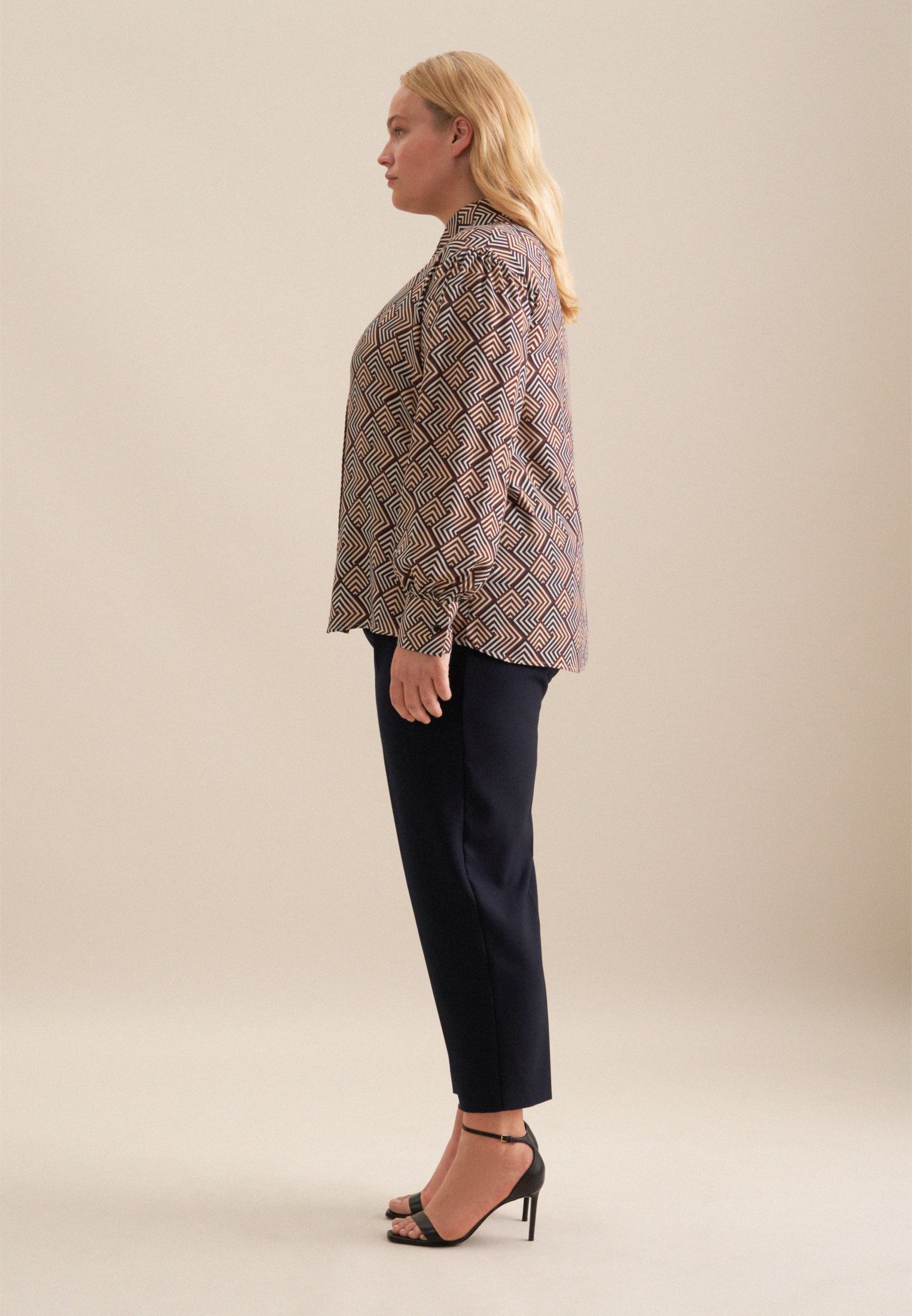 seidensticker Overhemdblouse Zwarte roos Lange mouwen kraag geometrische motieven