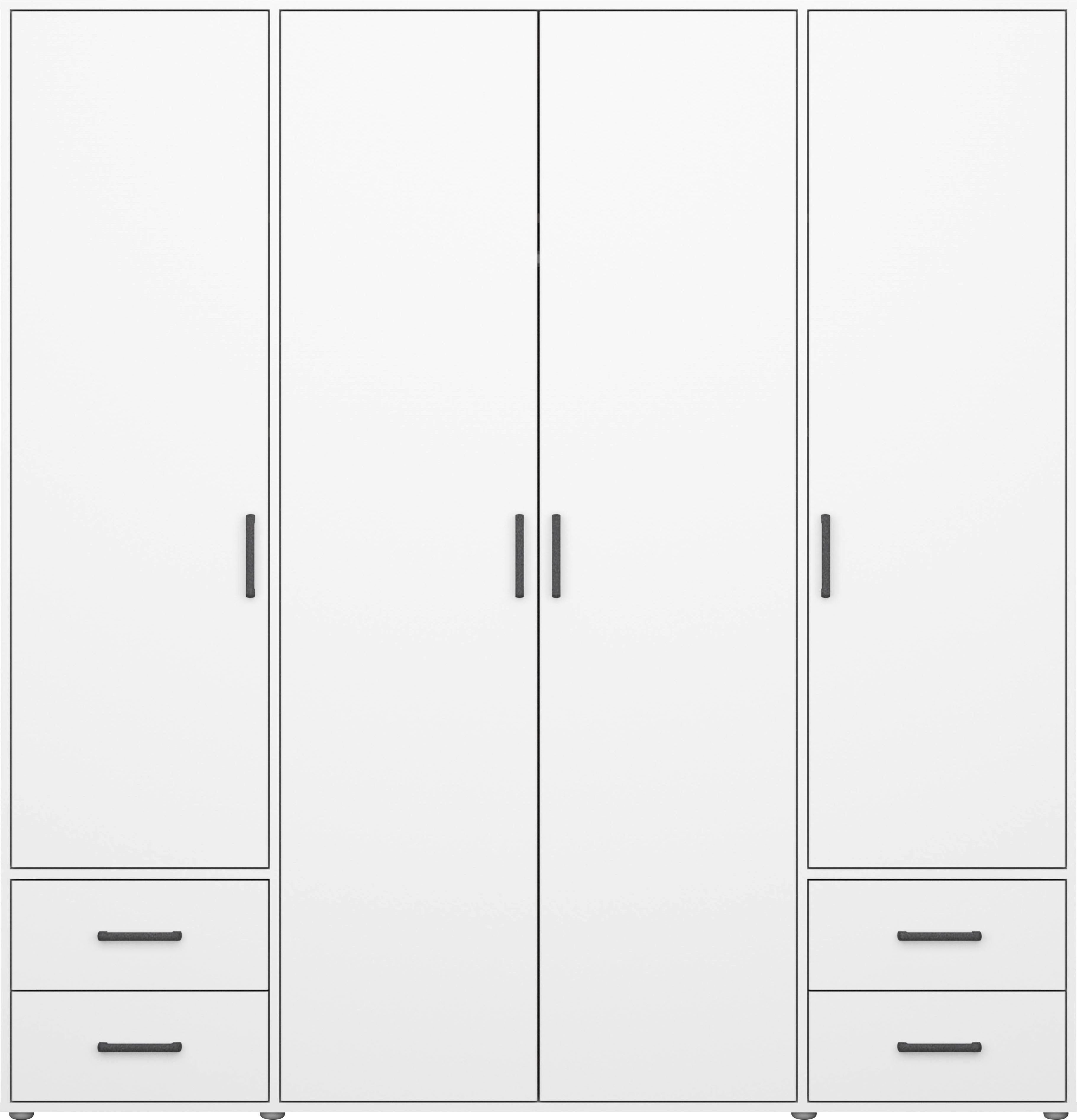 rauch Draaideurkast Voyager, kledingkast met buitenladen, garderobe moderne grepen in grijs metallic met buitenlades made in germany