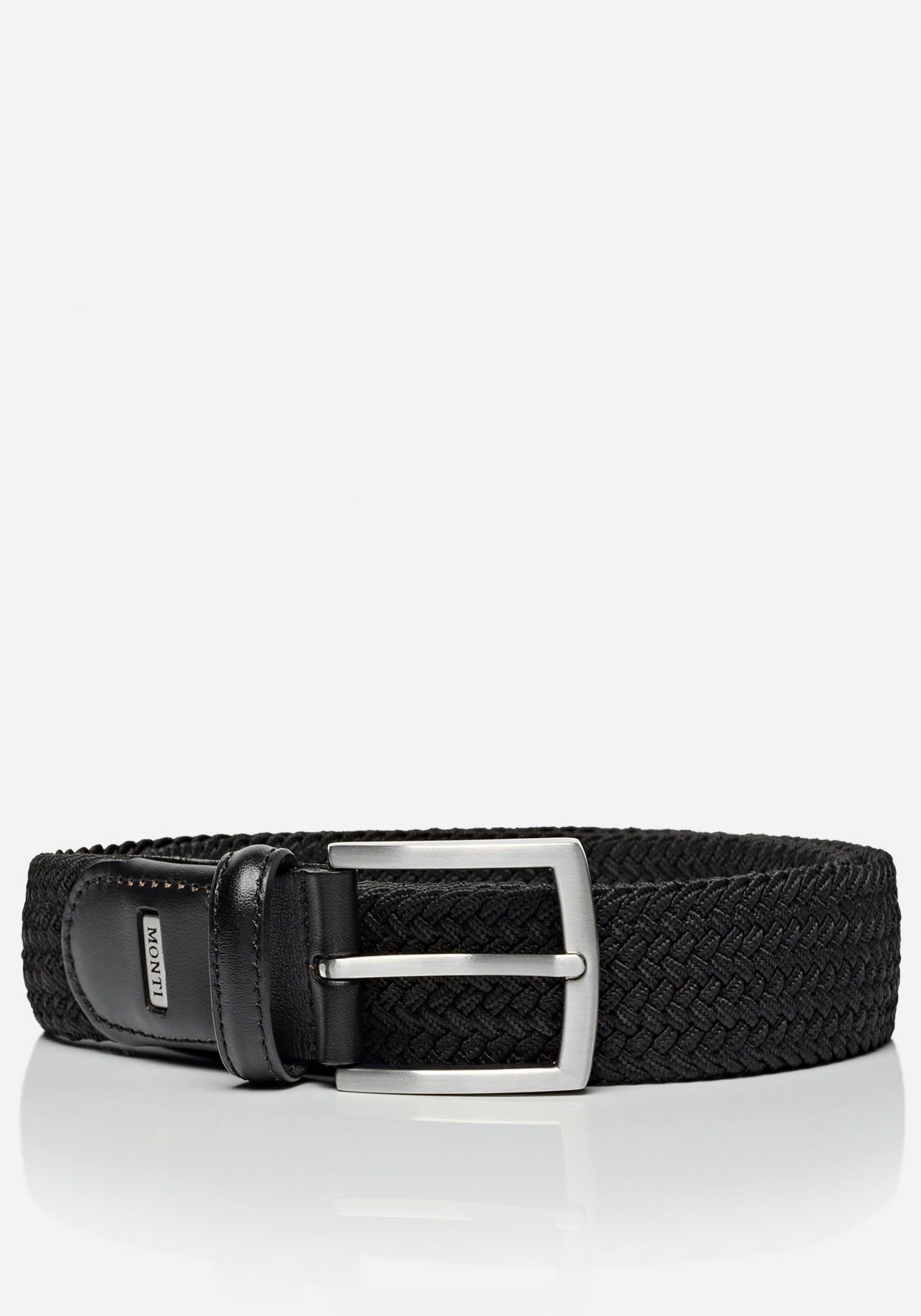 MONTI Leren riem Hamburg 3,5 cm breed, elastische vlechtriem, casual-business-sportief heren riemen maat 105 zwart