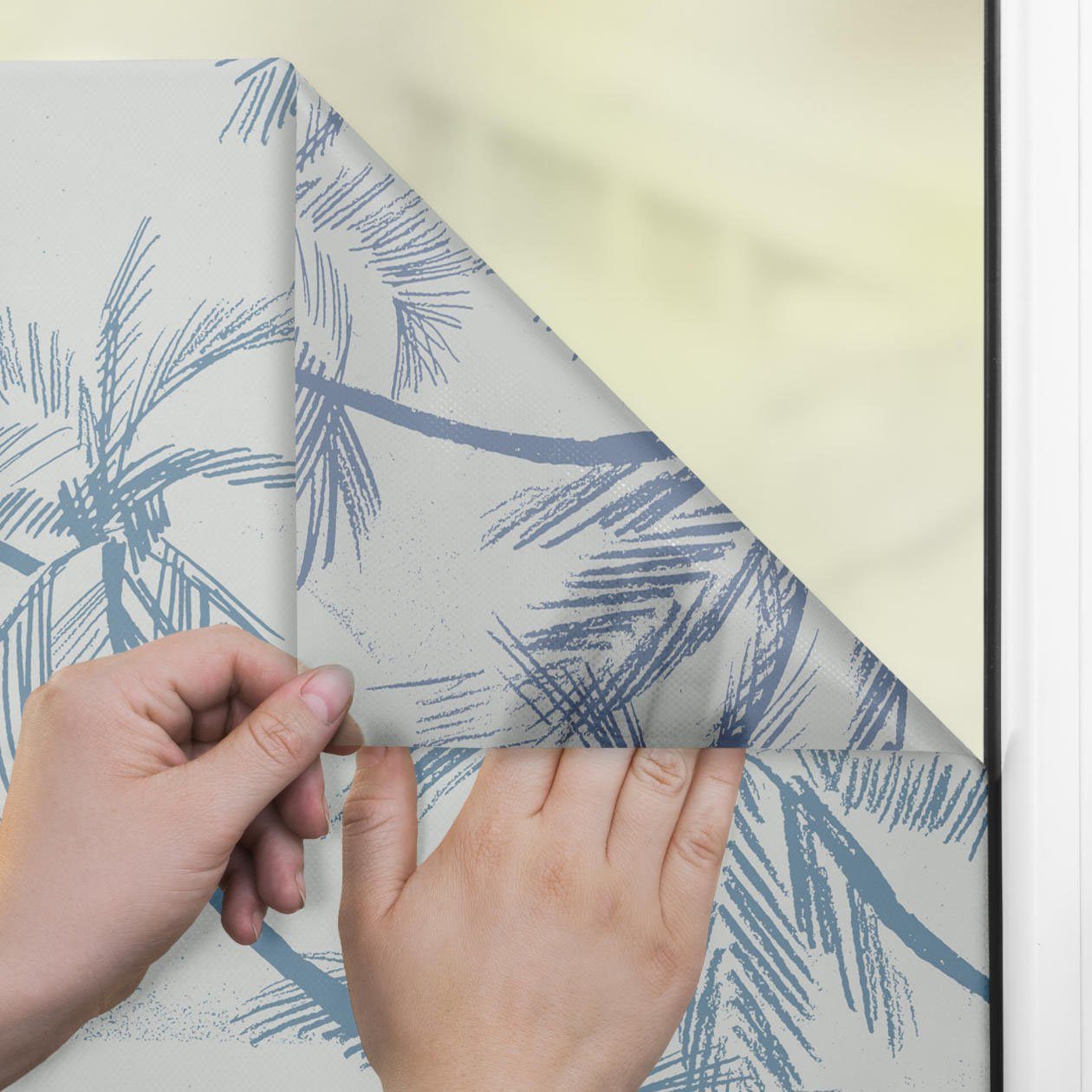 LICHTBLICK Raamfolie zelfklevend, bescherming tegen inkijk, Blueprint Palms - blauw (1 stuk)