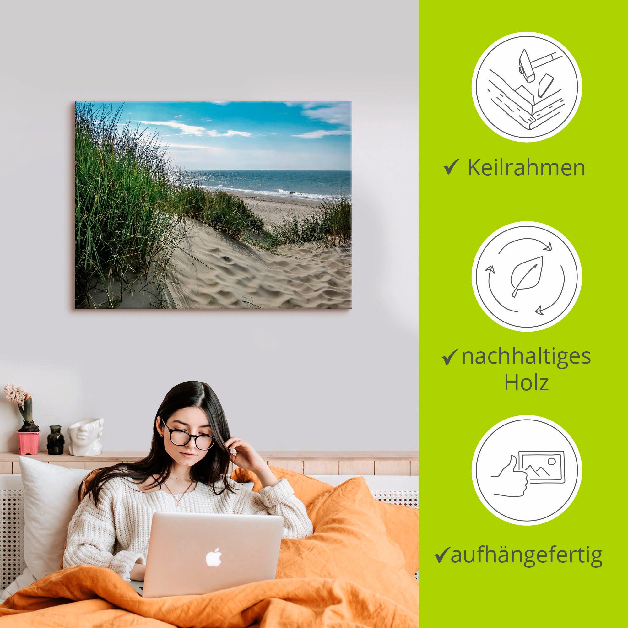 Artland Artprint Duinlandschap in de zomer aan de Noordzee als artprint van aluminium, artprint voor buiten, artprint op linnen, poster, muursticker