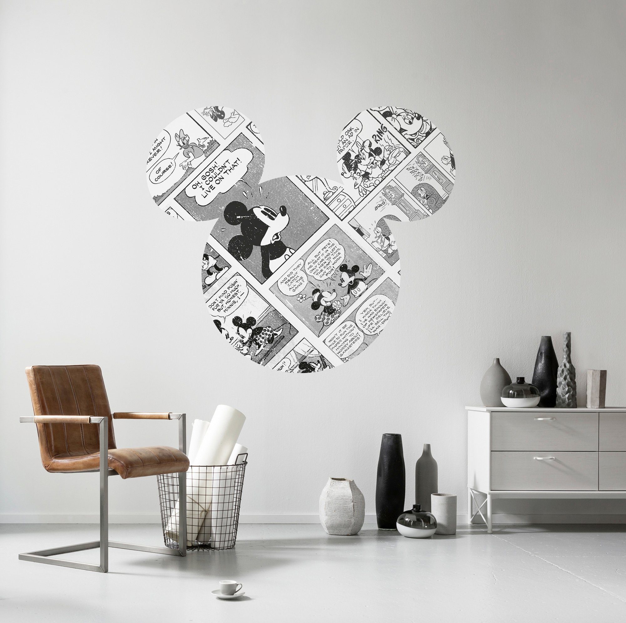Komar Vliesbehang Zelfklevend vlies - Mickey Head Comic Cartoon - Afmeting 125 x 125 cm (1 stuk)