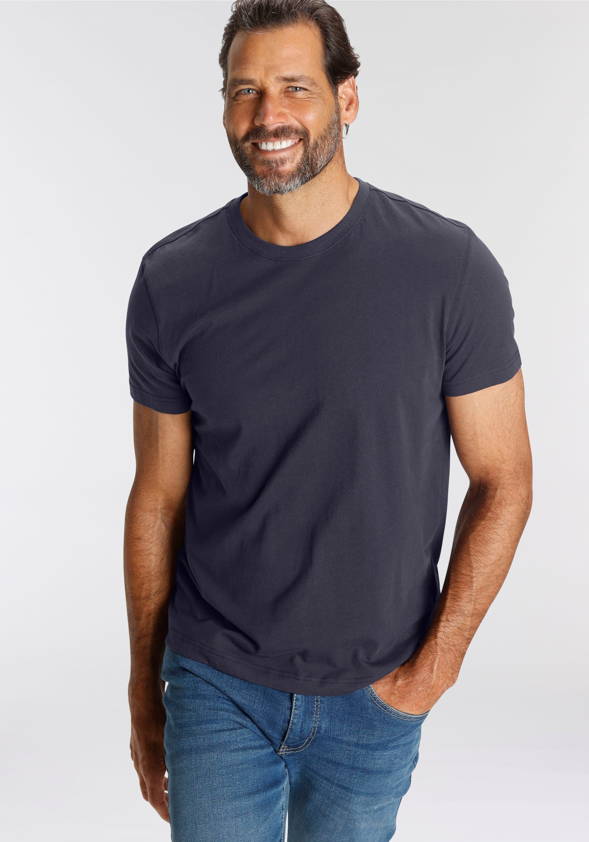 Man's World T-shirt Nieuwe kleuren! Korte mouw, effen kleur, ronde hals, van katoen(3-delig, Set van 3)