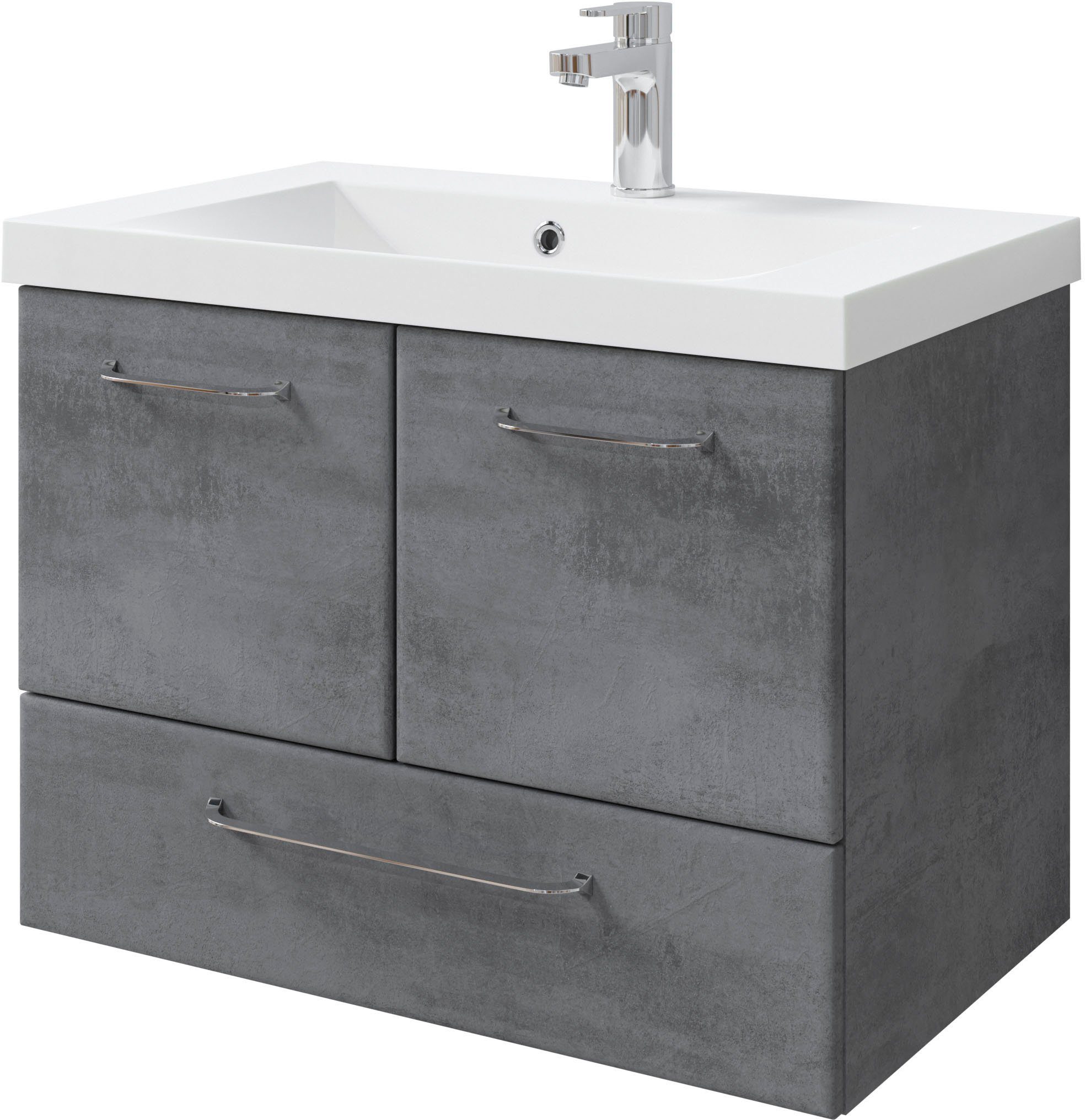 Saphir Badkamerserie Quickset 945 mineraalmarmeren wastafel met onderkast, 74 cm breed Wastafelmeubel, 2 deuren, 1 lade, inclusief deurdemper, wastafelonderkast set (1 stuk)