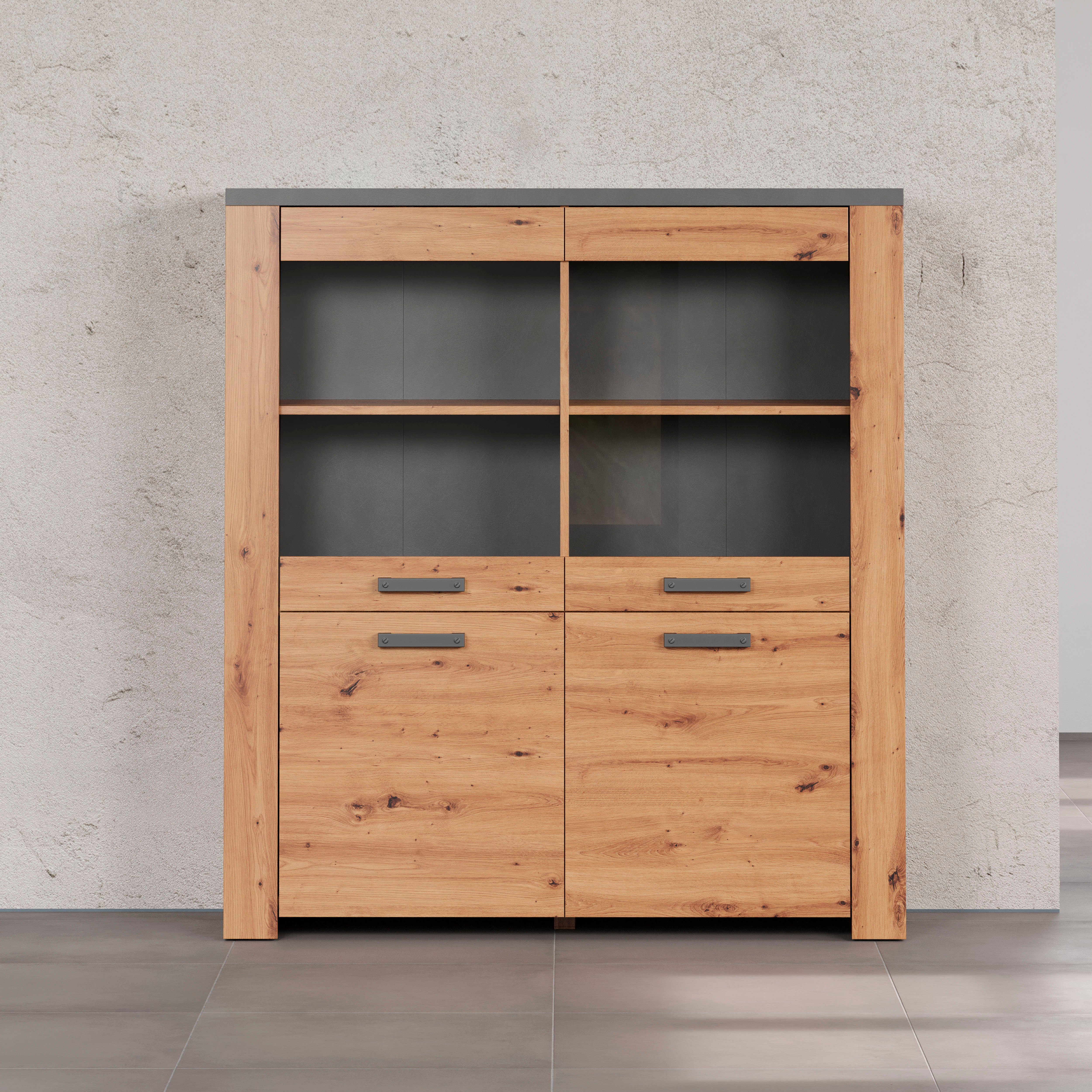Home affaire Highboard Ambres Vitrine, echt houtlook, ca. Afmetingen BxH: 127x139 cm (1 stuk) highboards bruin