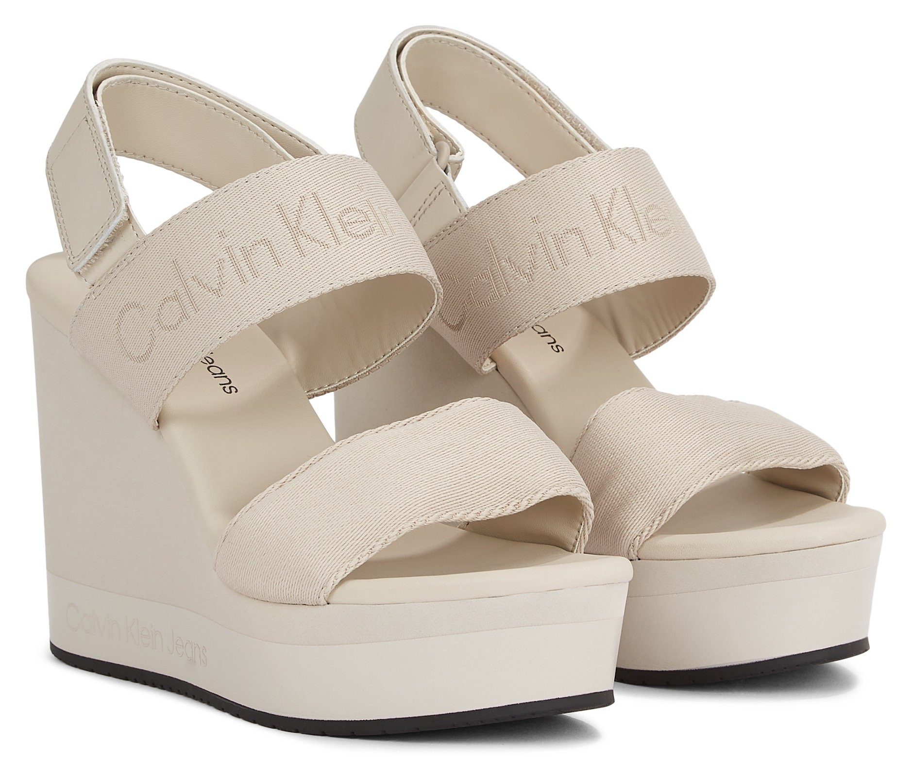 Calvin Klein Sleehaksandaaltjes WEDGE SANDAL WEBBING IN MR , zomerschoen, sandaal, sleehak, met logo-schrift