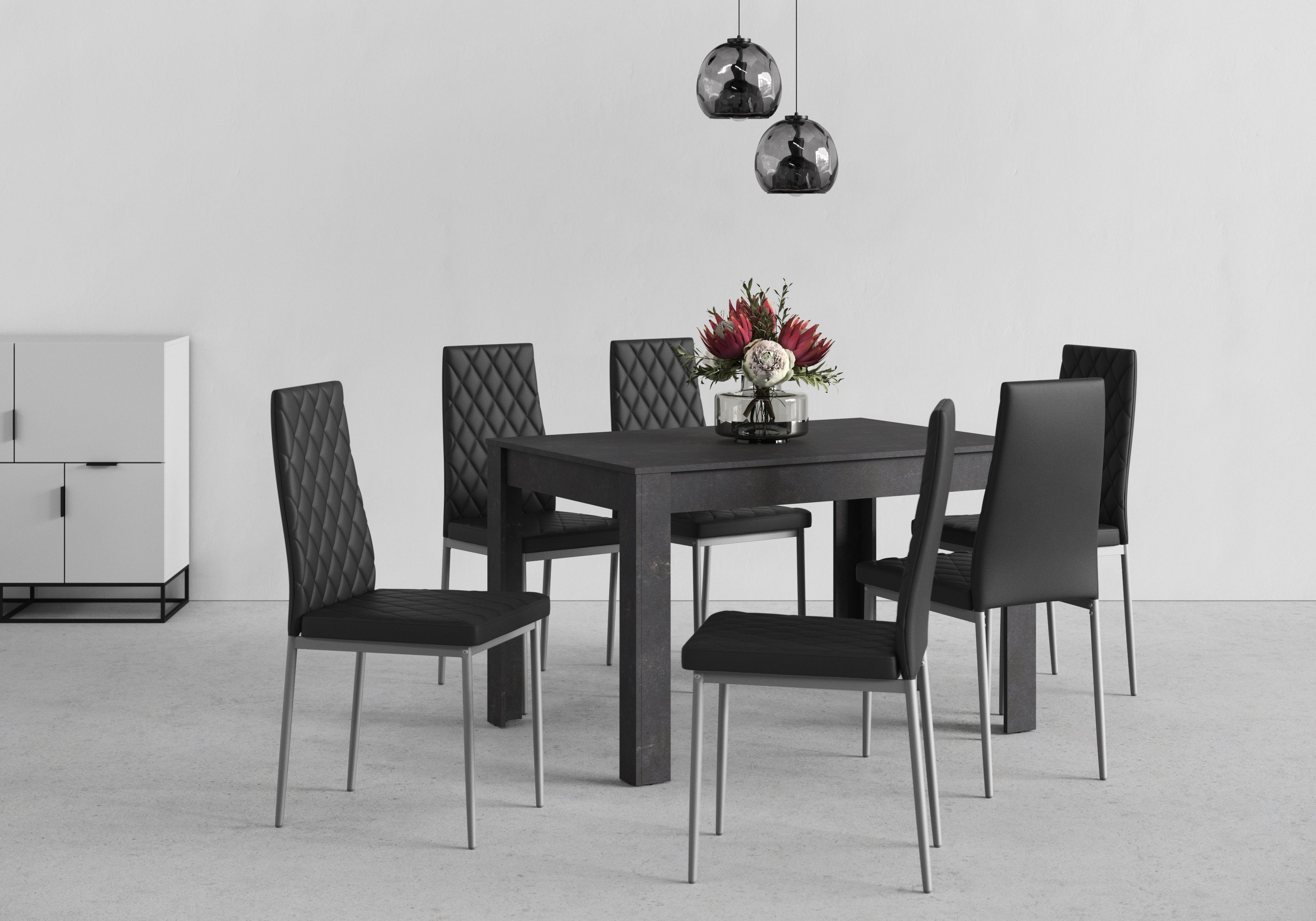 INOSIGN Eethoek Lynn + Brooke 4 stoelen met tafel in leisteenkleur, breedte 120 cm (set, 5-delig)