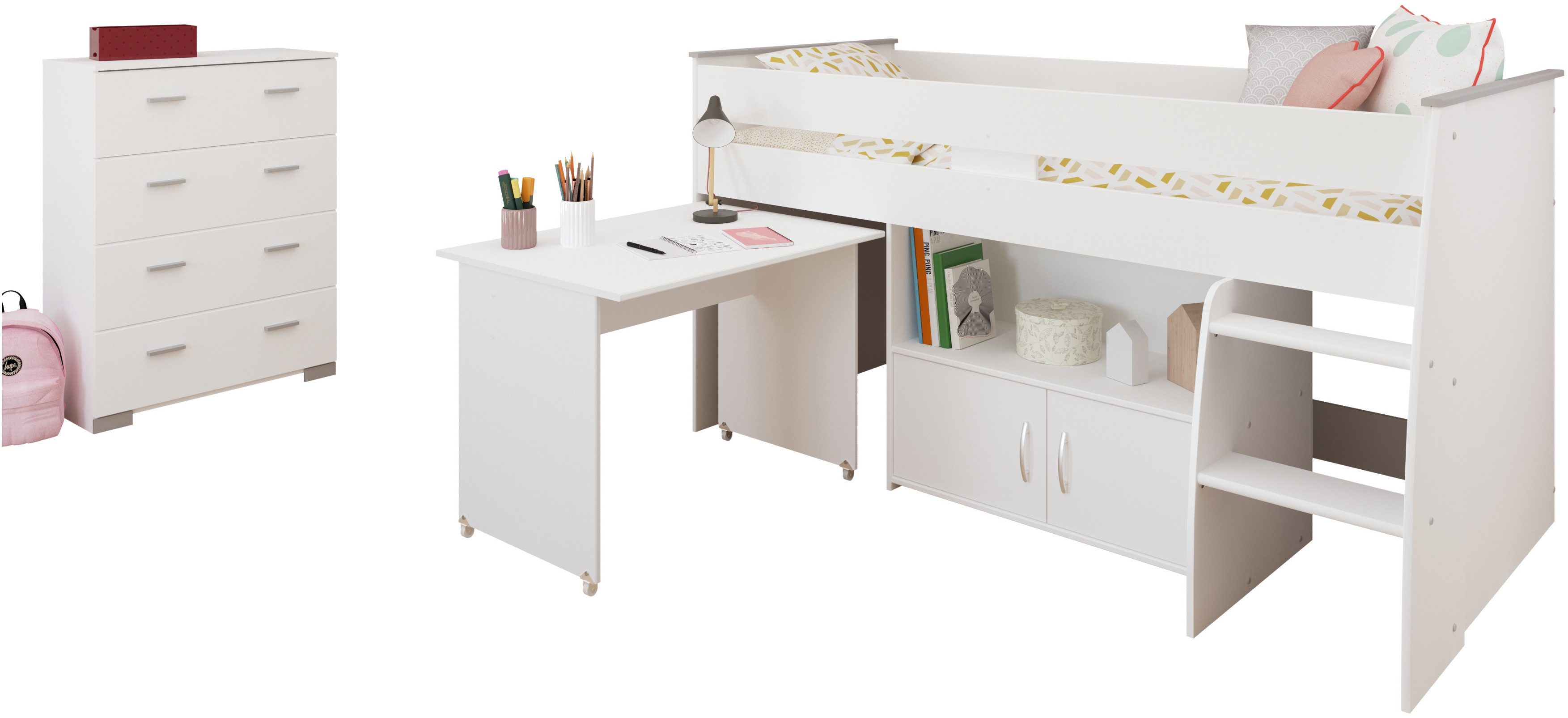 Parisot Tienerkamerset Parisot kinderkamer Reverse 13 geïntegreerd bureau, commode en geïntegreerde ladder (2-delig)