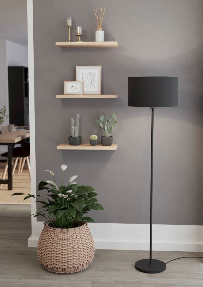 EGLO Staande lamp MASERLO 1 Vloerlamp van staal en textiel, in zwart, met voetknop, E27 (1 stuk)