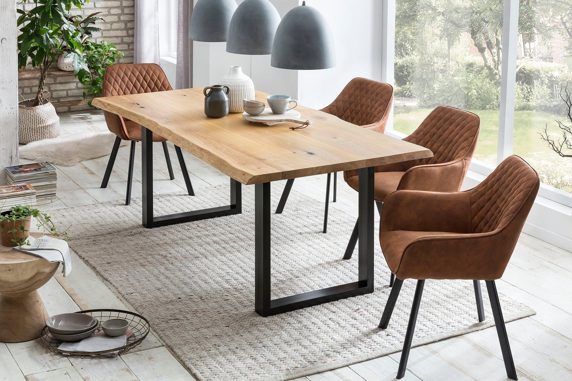 SalesFever Stoel met armleuningen Rugleuning met ruitstiksel (set, 2 stuks)