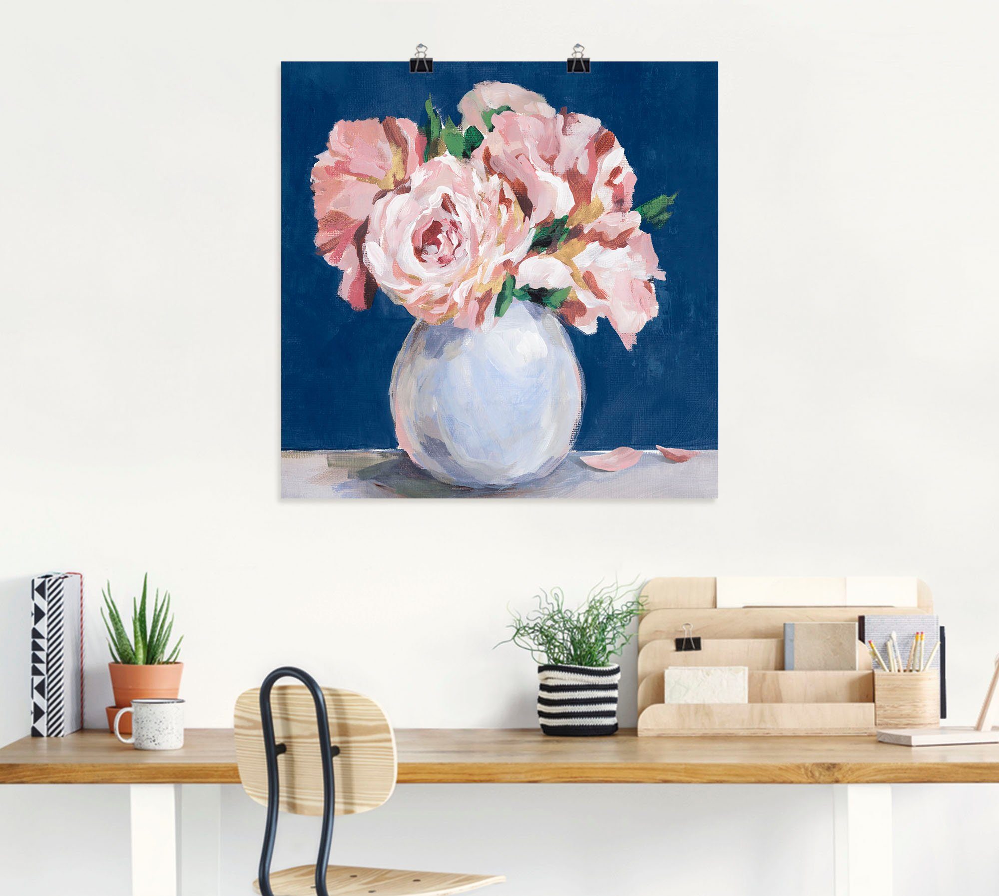 Artland Artprint Mooie pioenrozen in de vaas als artprint op linnen, poster in verschillende formaten maten