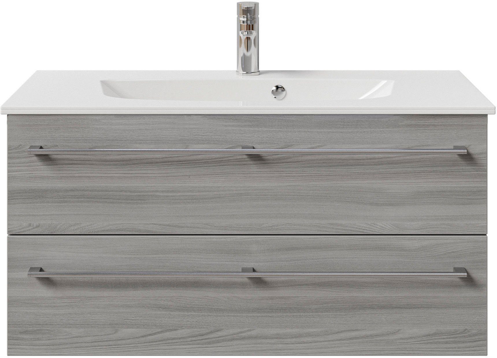 Saphir Wastafelonderkast Serie 6025 mineraalmarmeren wastafel met onderkast, 97 cm breed (2-delig)