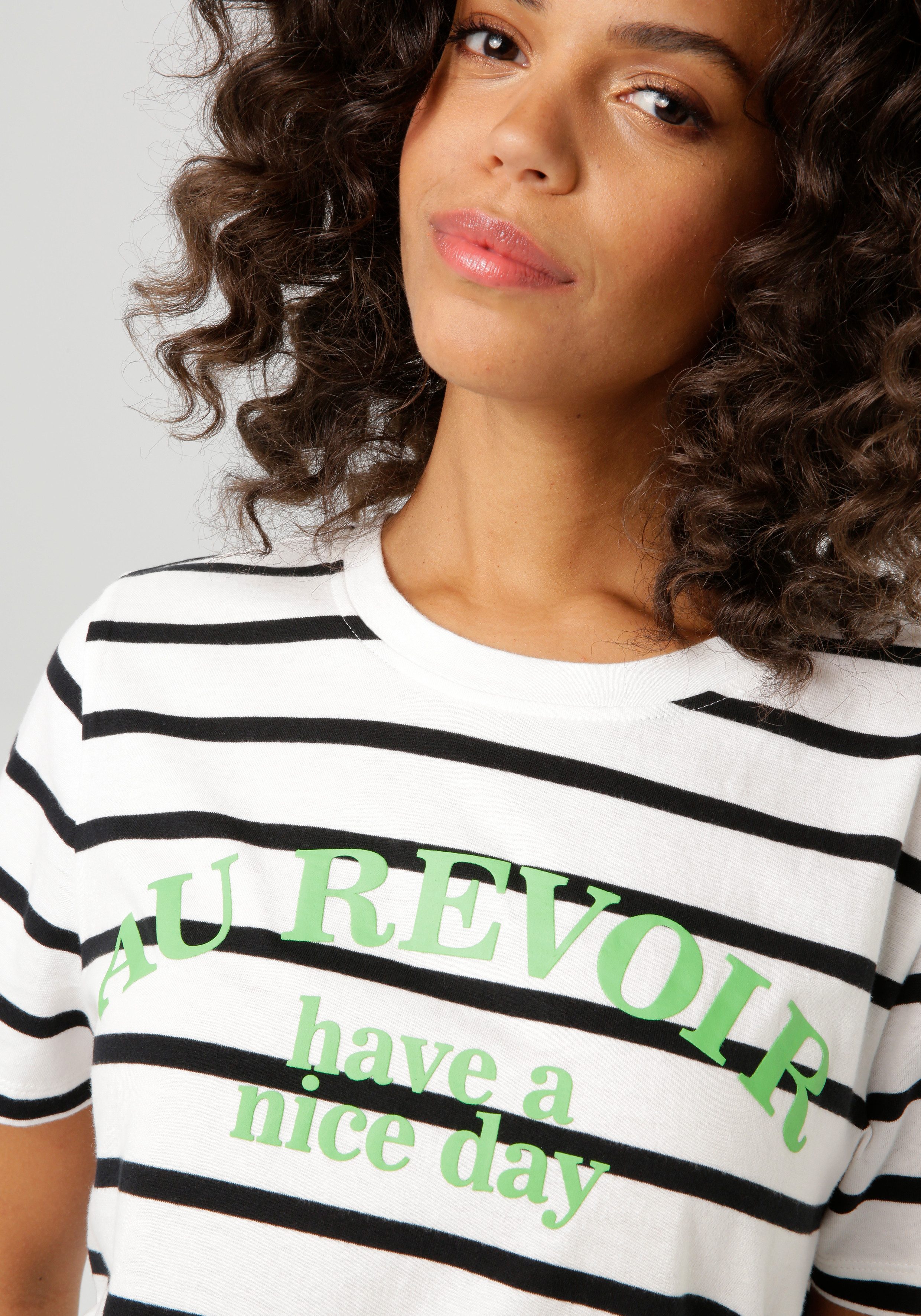Aniston CASUAL T-shirt in streepdessin met statement tekst - nieuwe collectie