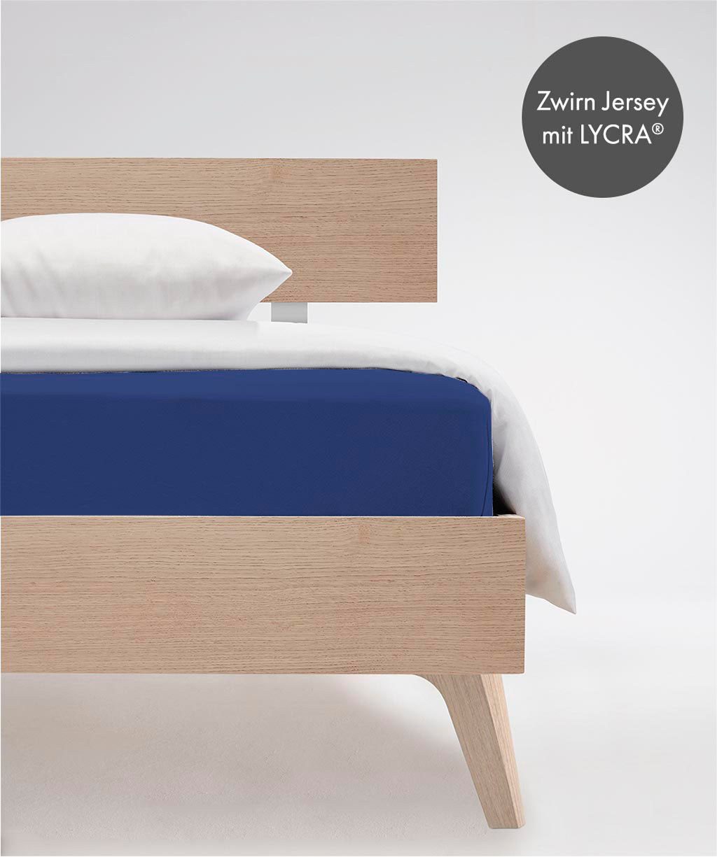 fleuresse Hoeslaken Comfort duurzaam & kreukvrij, perfecte pasvorm door power-stretch (1 stuk) hoeslakens maat 200 cm x 200-220 cm blauw