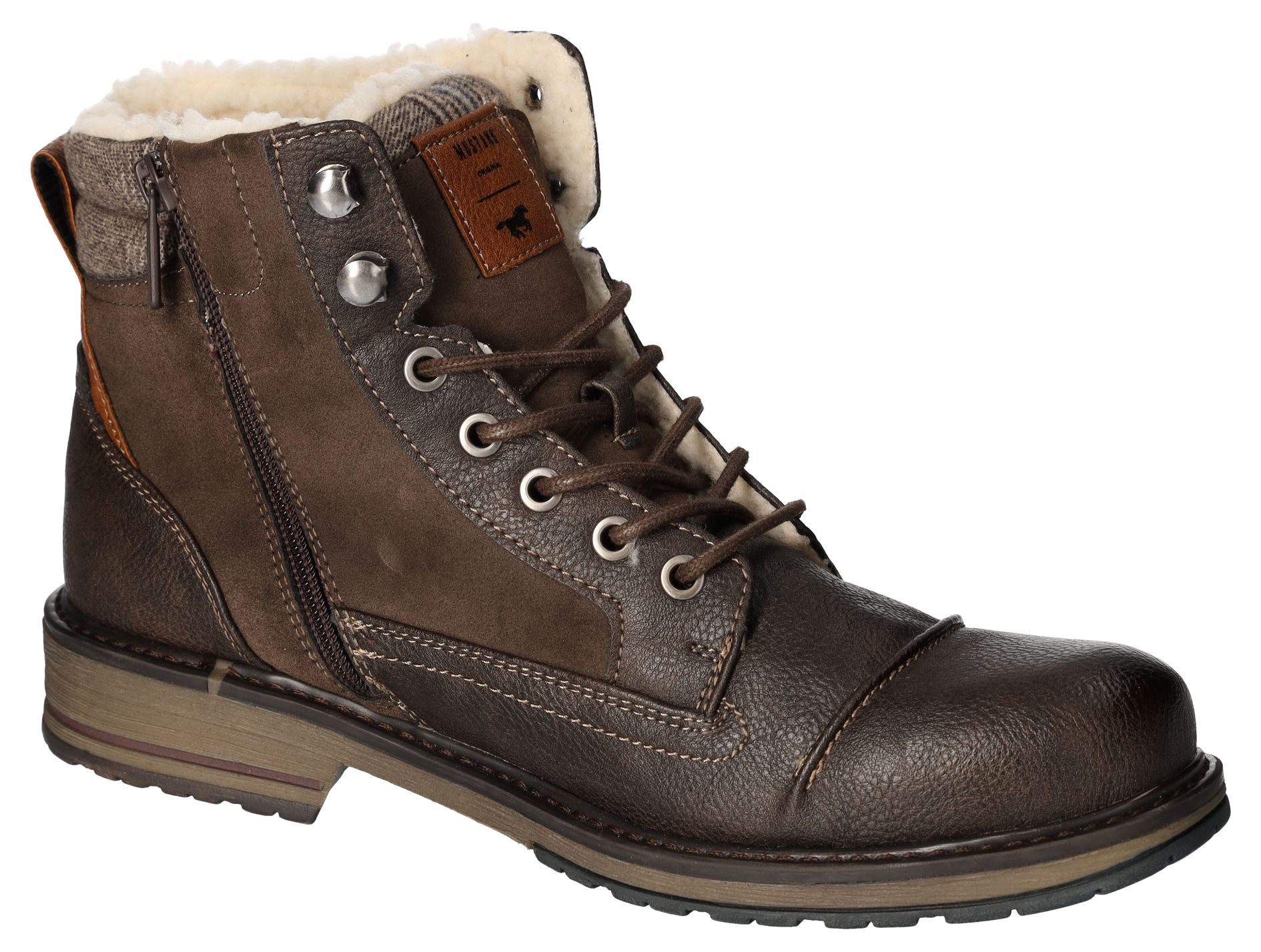 Mustang Shoes Winterlaarzen blokhak, winterlaarsjes, veterschoenen met geruit accent