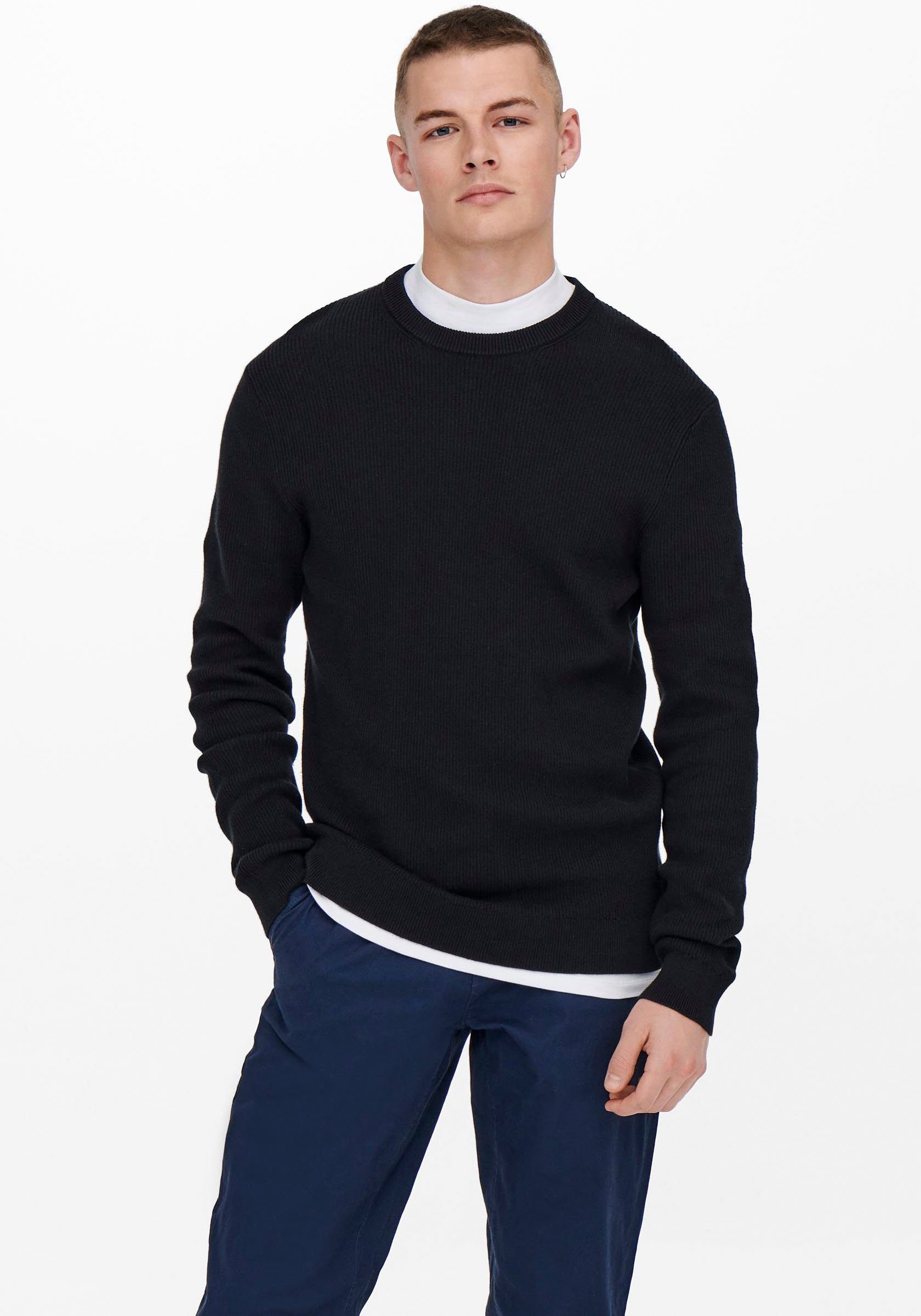 ONLY & SONS Gebreide trui met structuurmotief heren pullovers maat S blauw