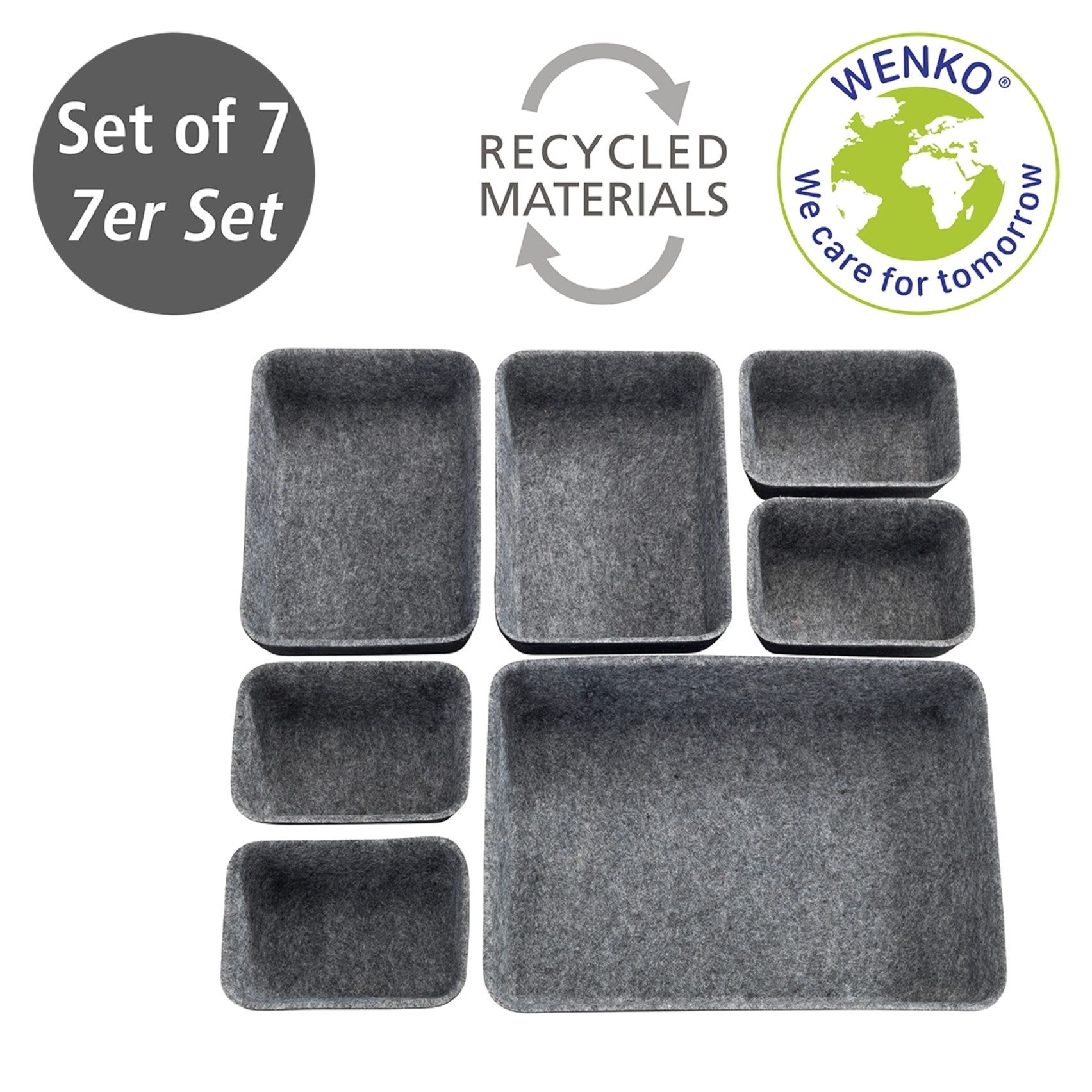 WENKO Organizer Opbergdozen voor lades, 3 maten, gerecycled polyester vilt (set, 7-delig)