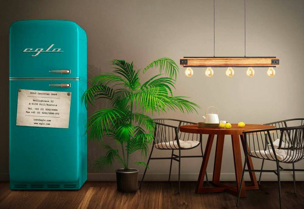 EGLO Hanglamp LAYHAM Hanglamp, hout en staal, E27, vintage, eetkamerlamp (1 stuk)
