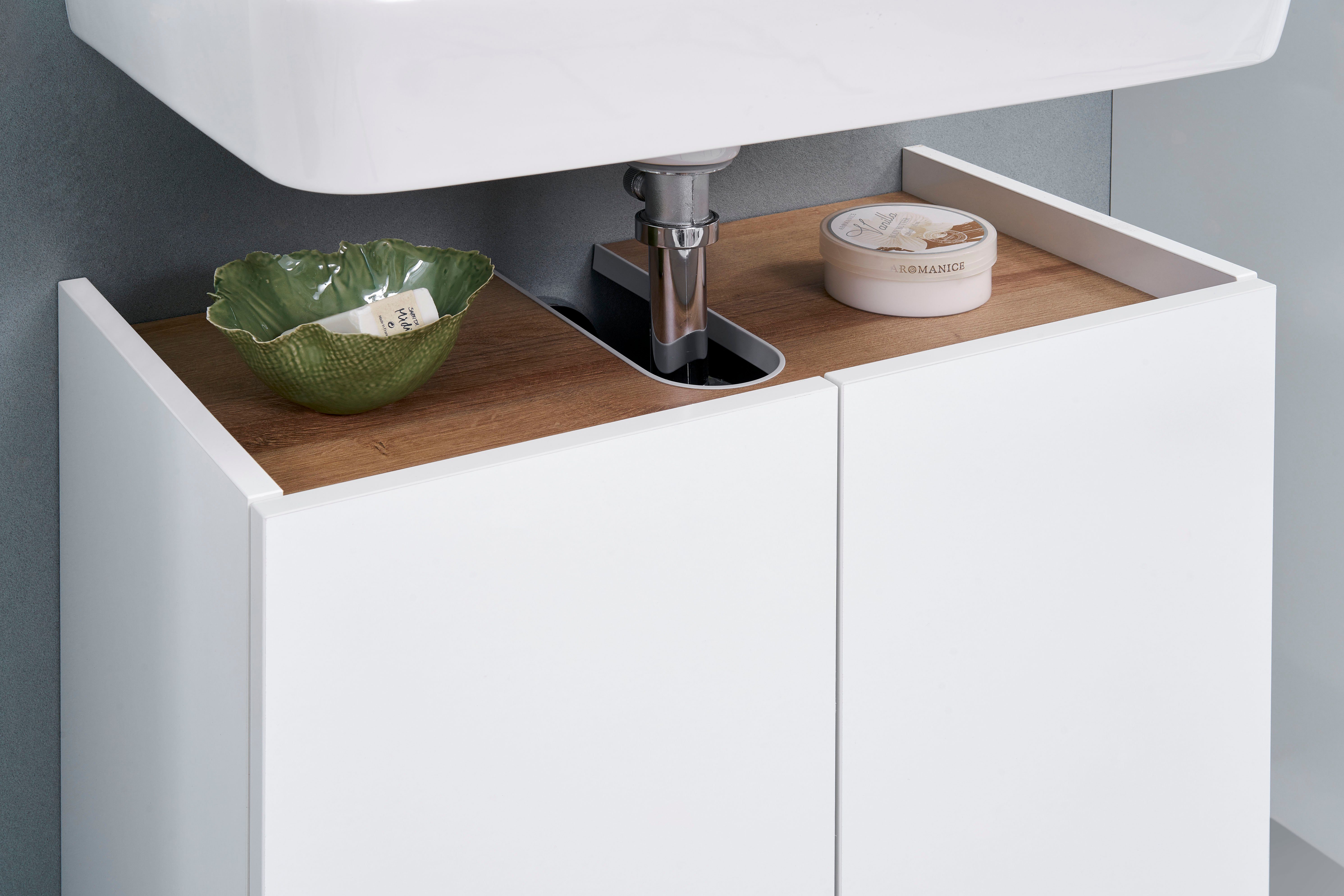 Saphir Badkamerserie Quickset 947 4-delig, wastafelonderkast met spiegel Onderkast, midikast, 5 deuren, incl. deurdempers, wit glans (4-delig)