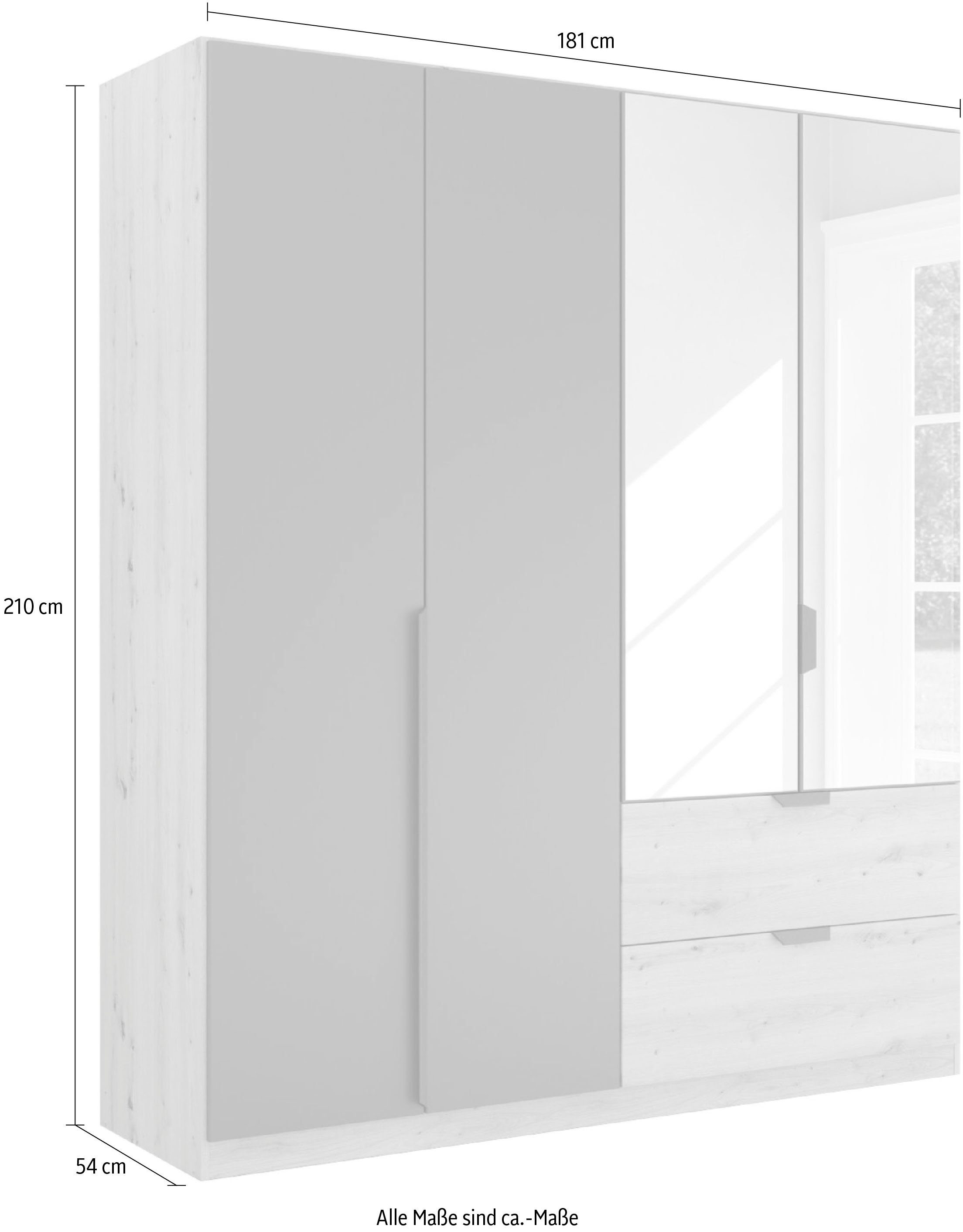 rauch Draaideurkast Dark&Wood by Quadra Spin in industriële stijl met laden in eikendecor, met spiegel