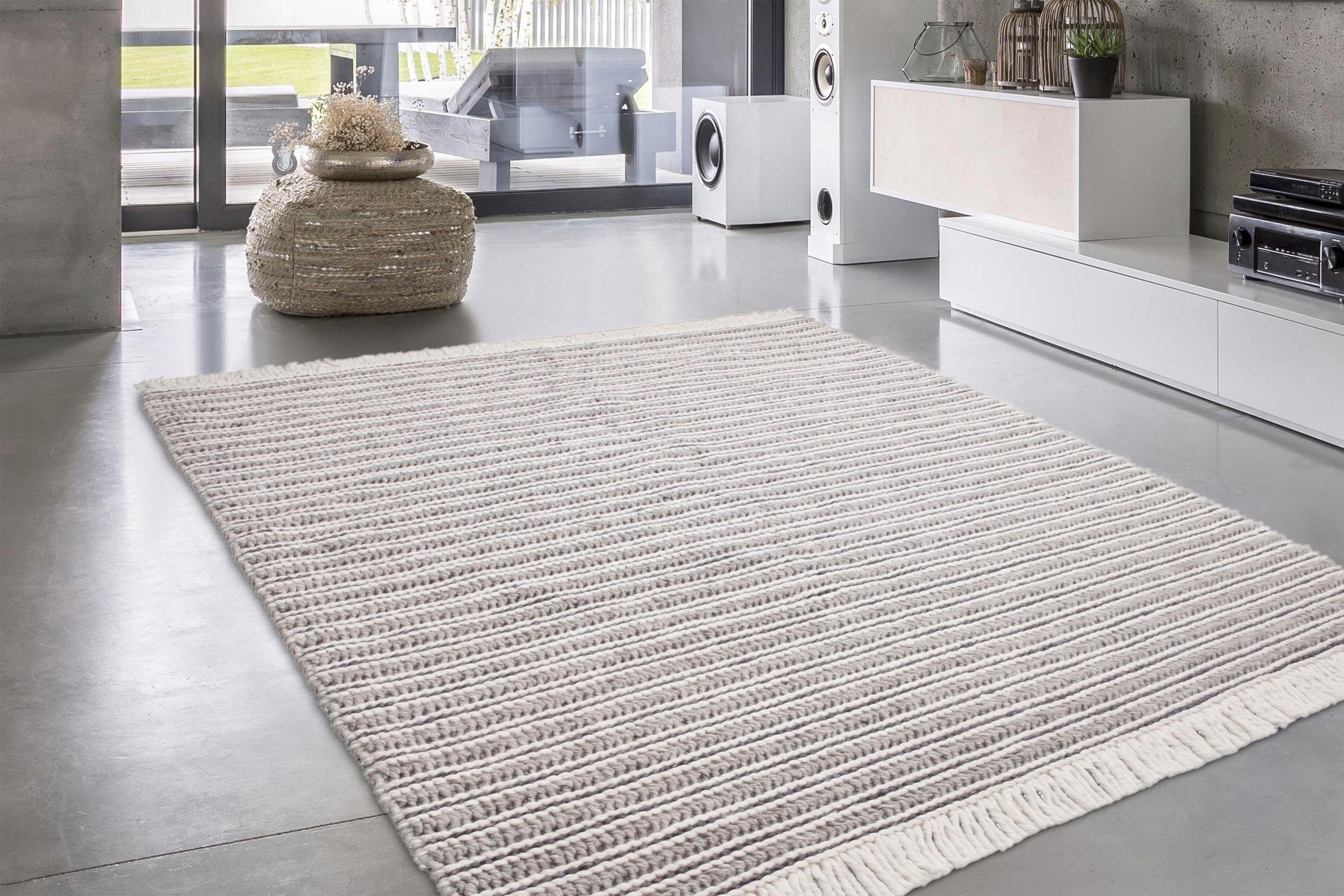 calo-deluxe Vloerkleed Bature 200 Wol met viscose en franje, woonkamer