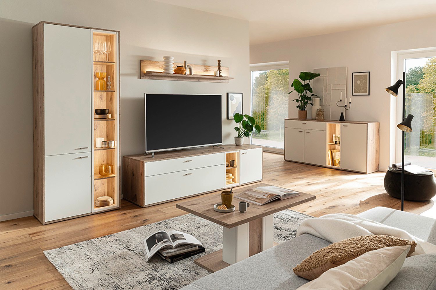 MCA furniture Wandmeubel SANTERNO Woonkamer set (3-delig), deuren & lades gedempt, breedte 292 cm (complete set, 3-delig)