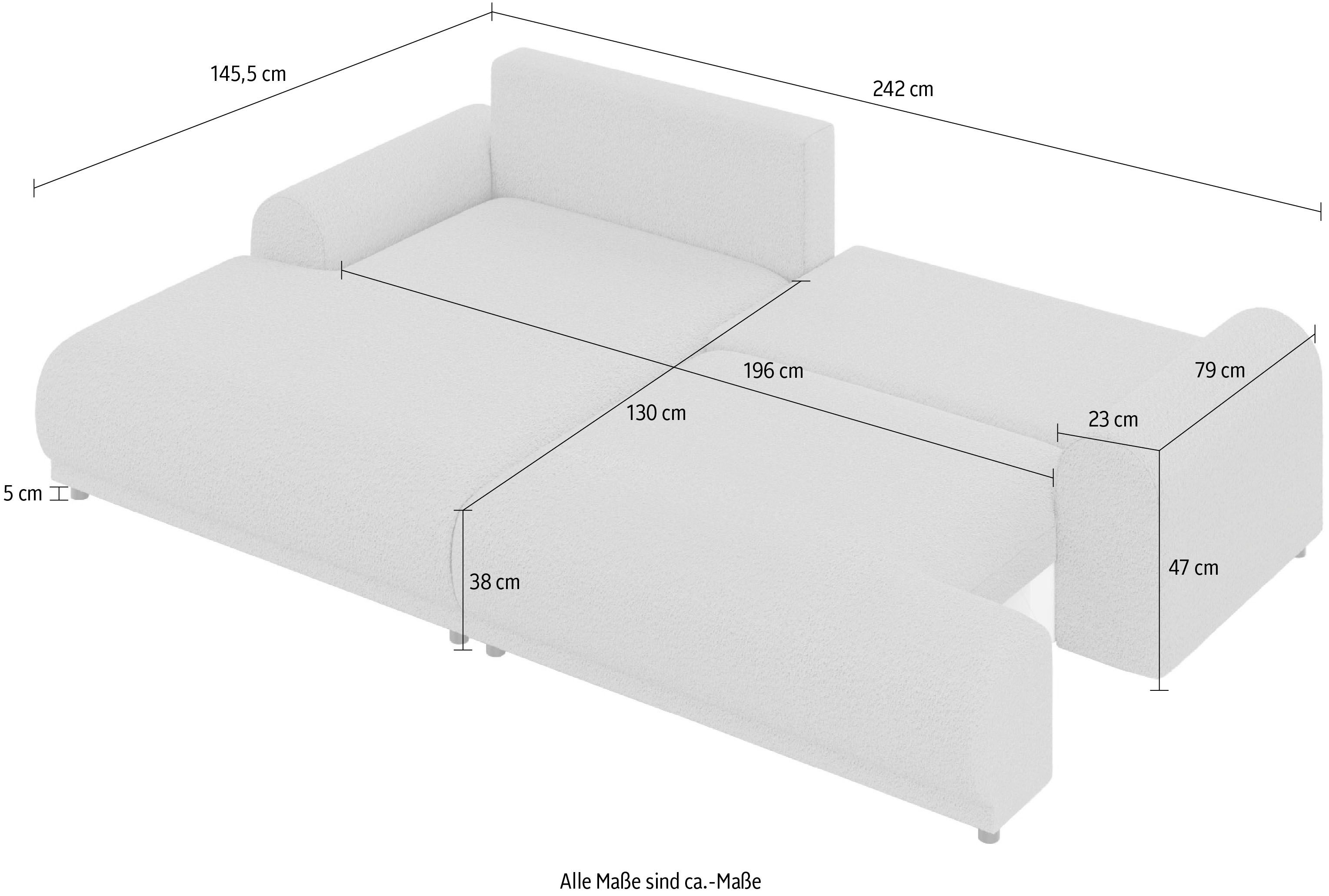 INOSIGN Hoekbank Marsby, met bedfunctie en bedlade, afmetingen: B/H/D 242/65/145 cm