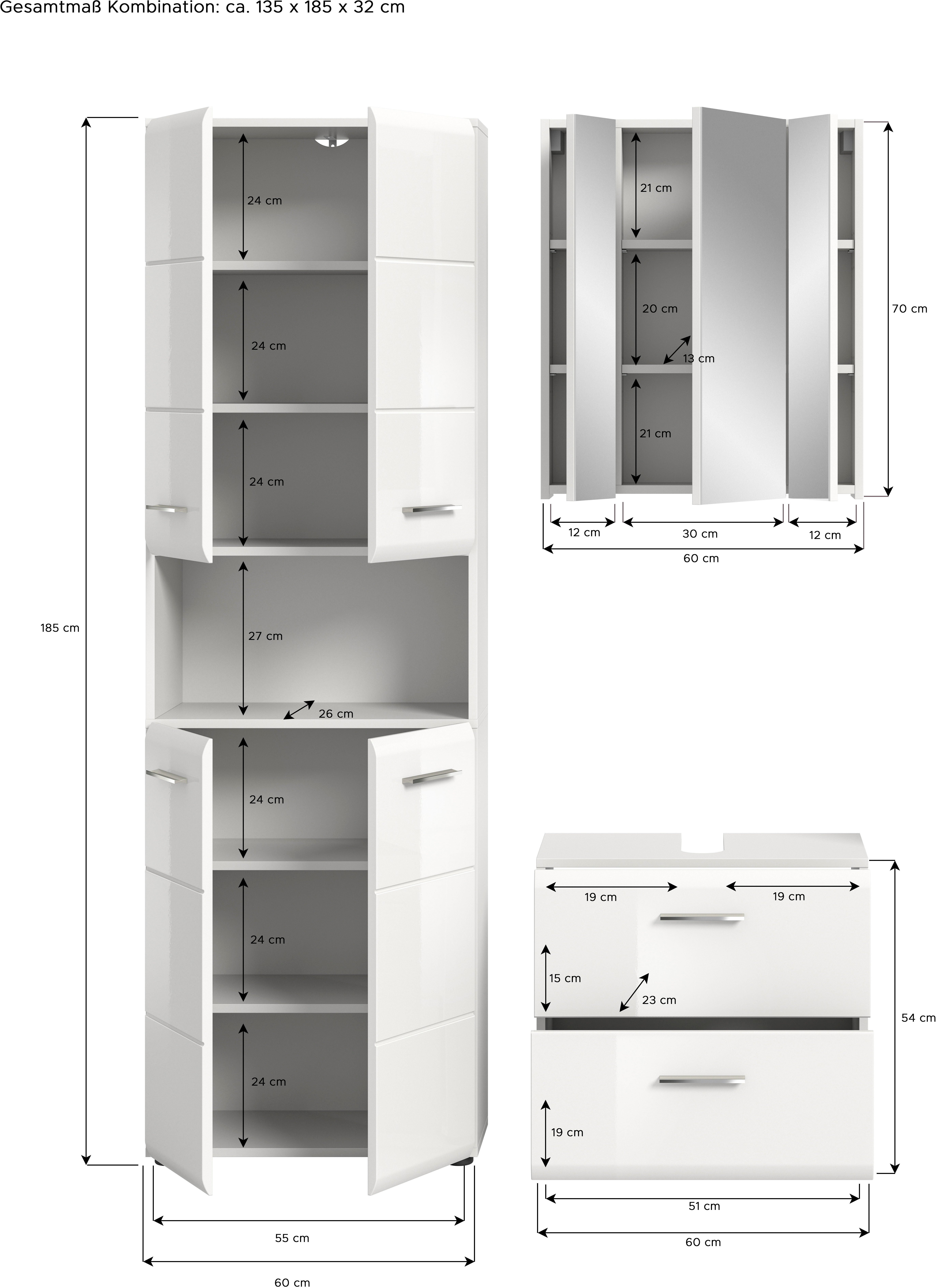 INOSIGN Badmeubelset FLORENZ, TOPSELLER!, 3-delige badcombinatie, hoogwaardige MDF-front